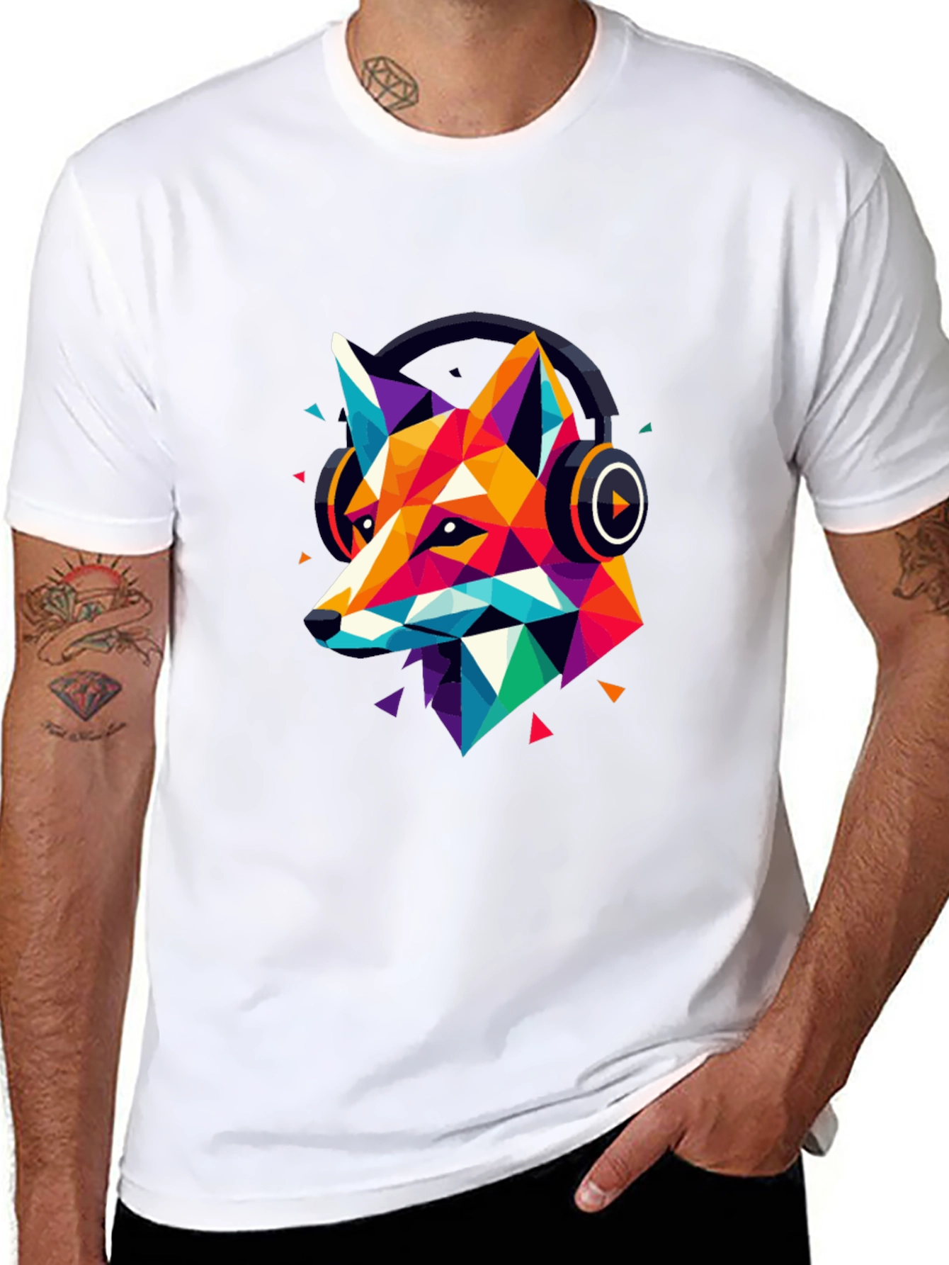 Geometric Fox Headphone Graphic T-Shirt