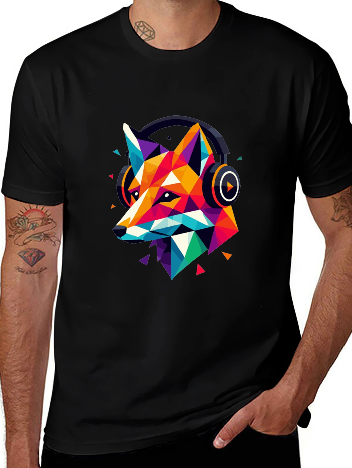Geometric Fox Headphone Graphic T-Shirt