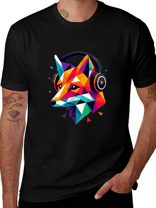 Geometric Fox Headphone Graphic T-Shirt
