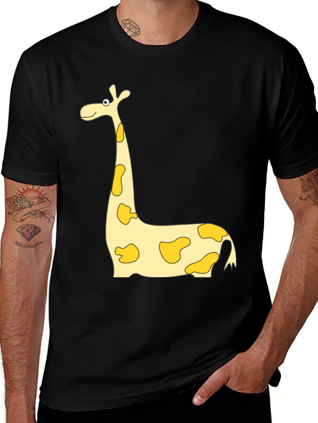Giraffe Cartoon Print Black Tee