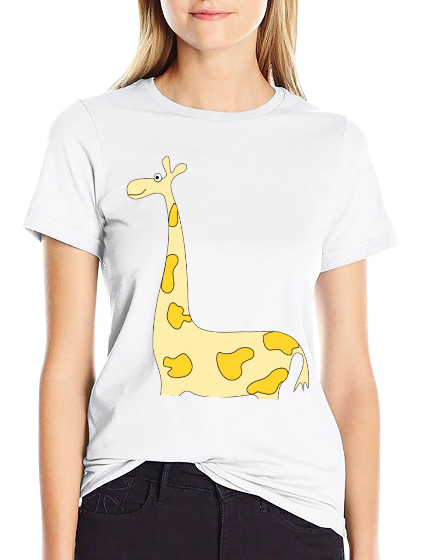 Giraffe Cartoon Print Black Tee