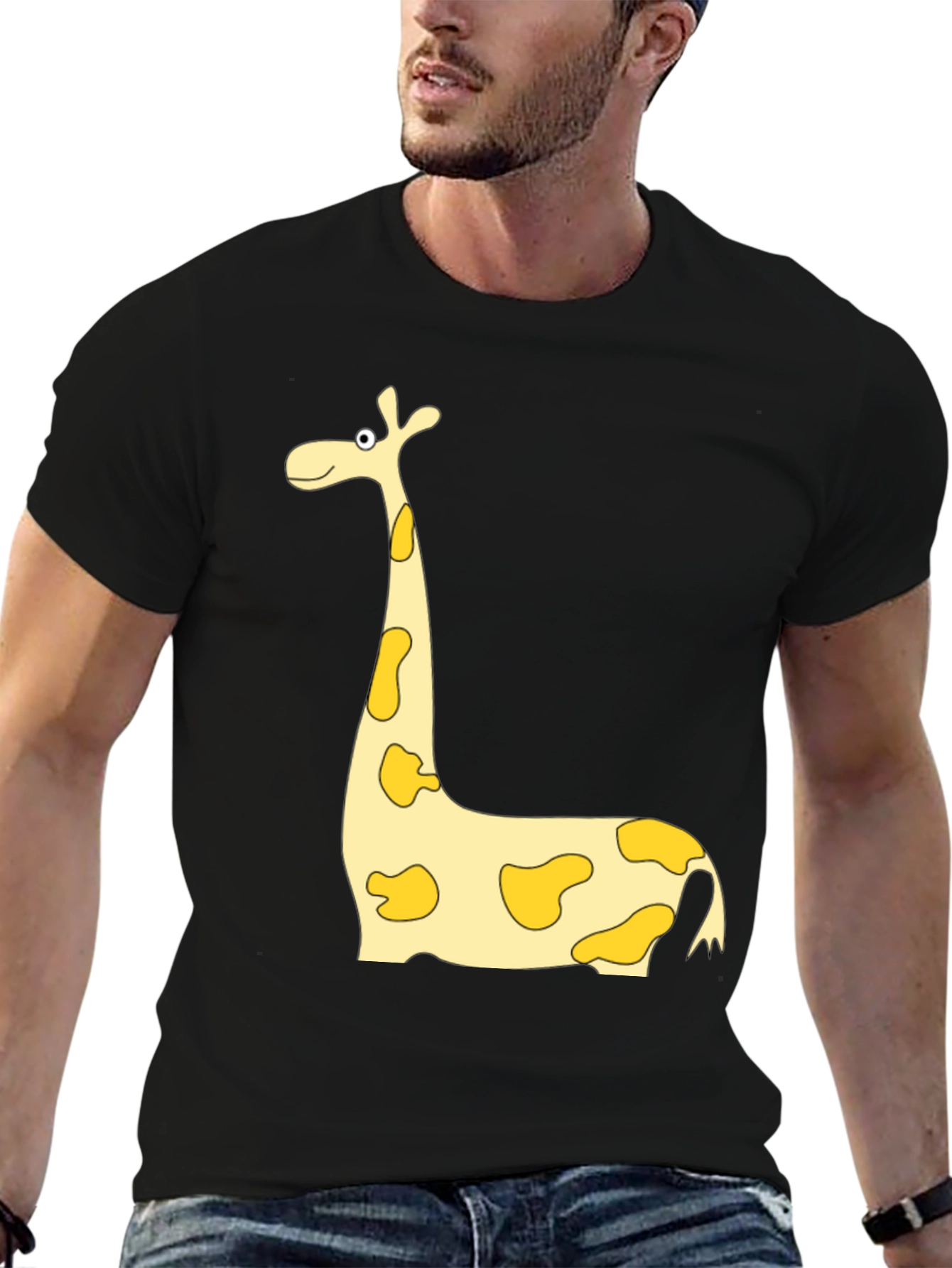 Giraffe Cartoon Print Black Tee