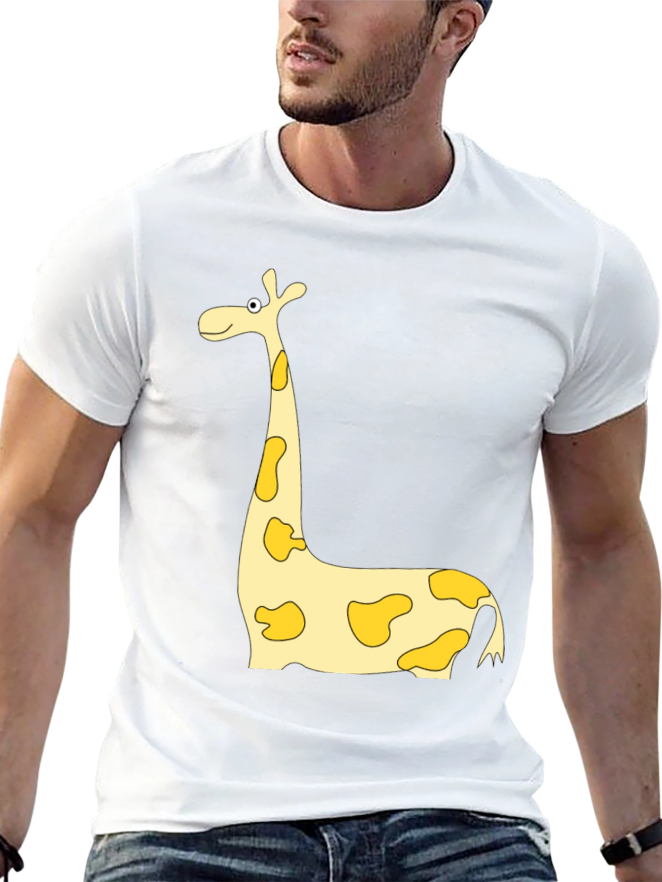 Giraffe Cartoon Print Black Tee