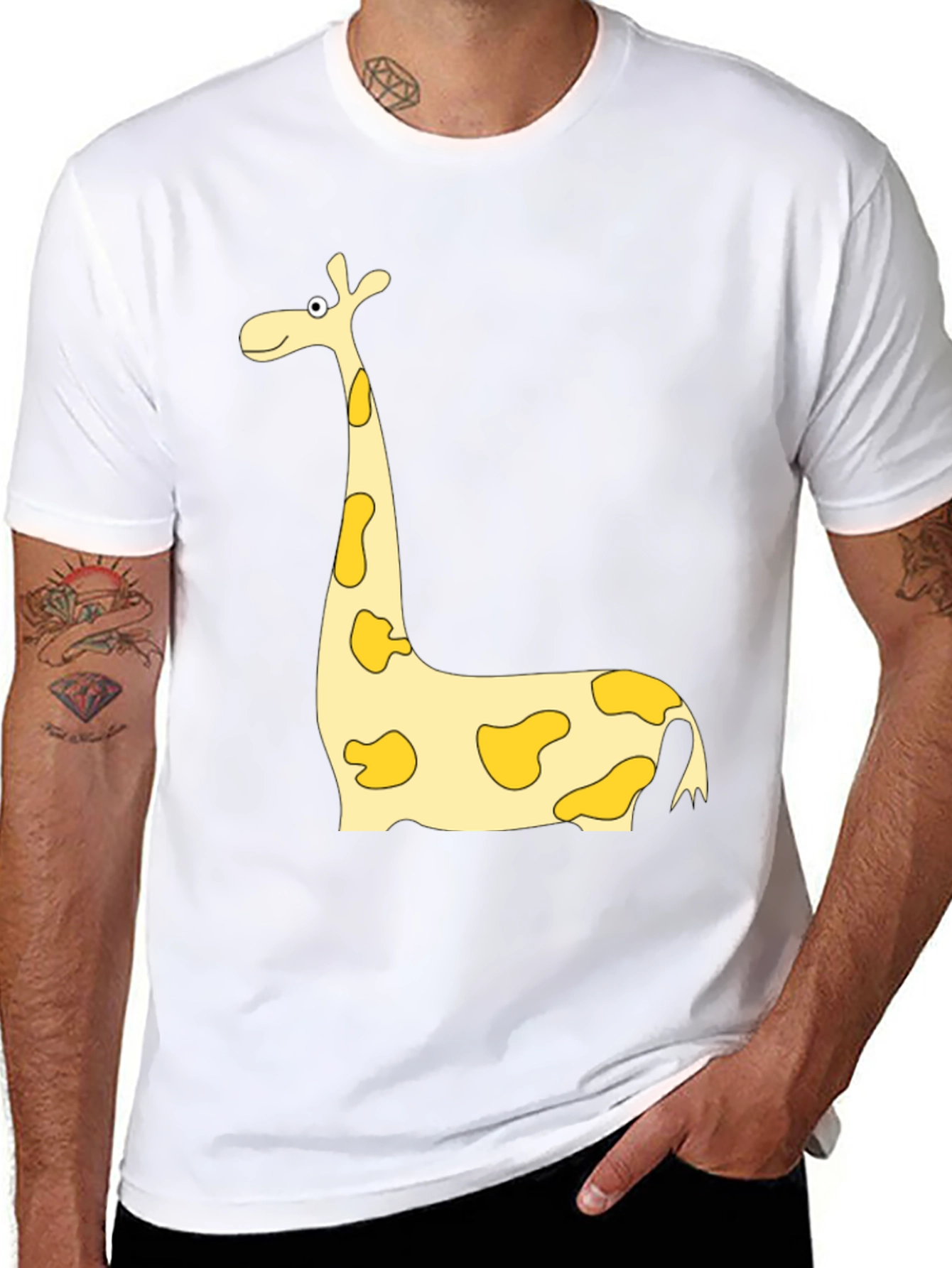Giraffe Cartoon Print Black Tee