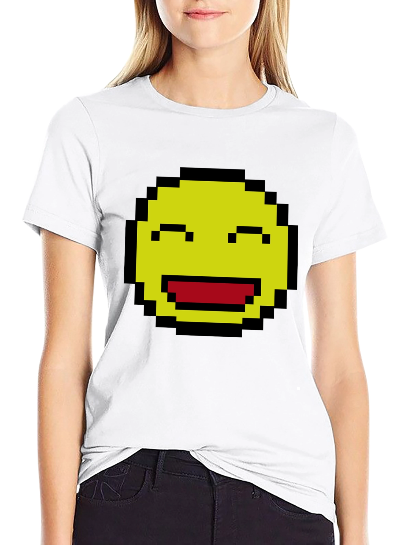 Pixel Smiley Face Graphic T-Shirt