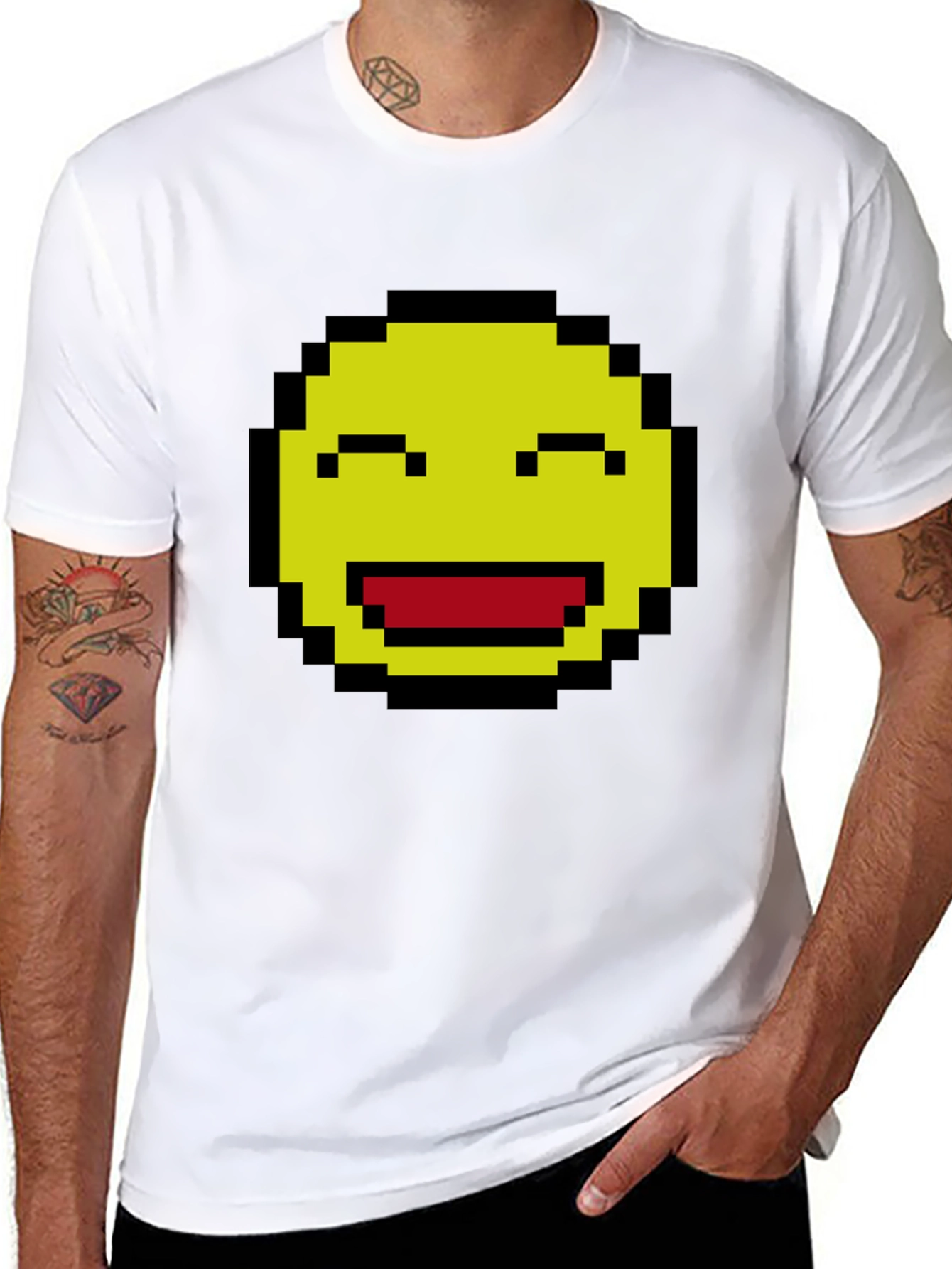 Pixel Smiley Face Graphic T-Shirt