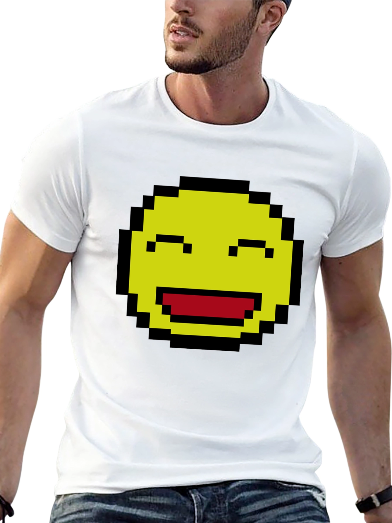 Pixel Smiley Face Graphic T-Shirt