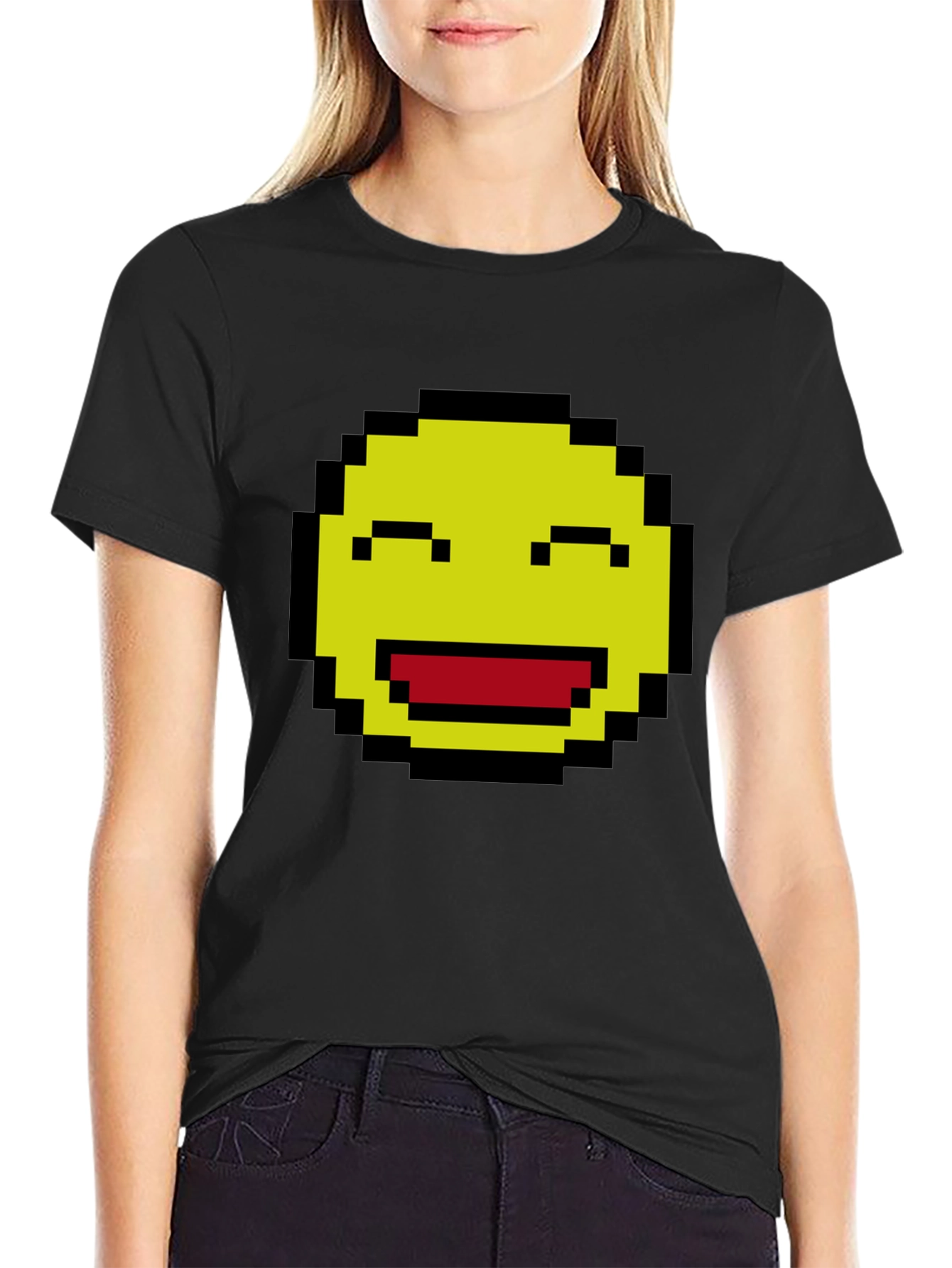 Pixel Smiley Face Graphic T-Shirt