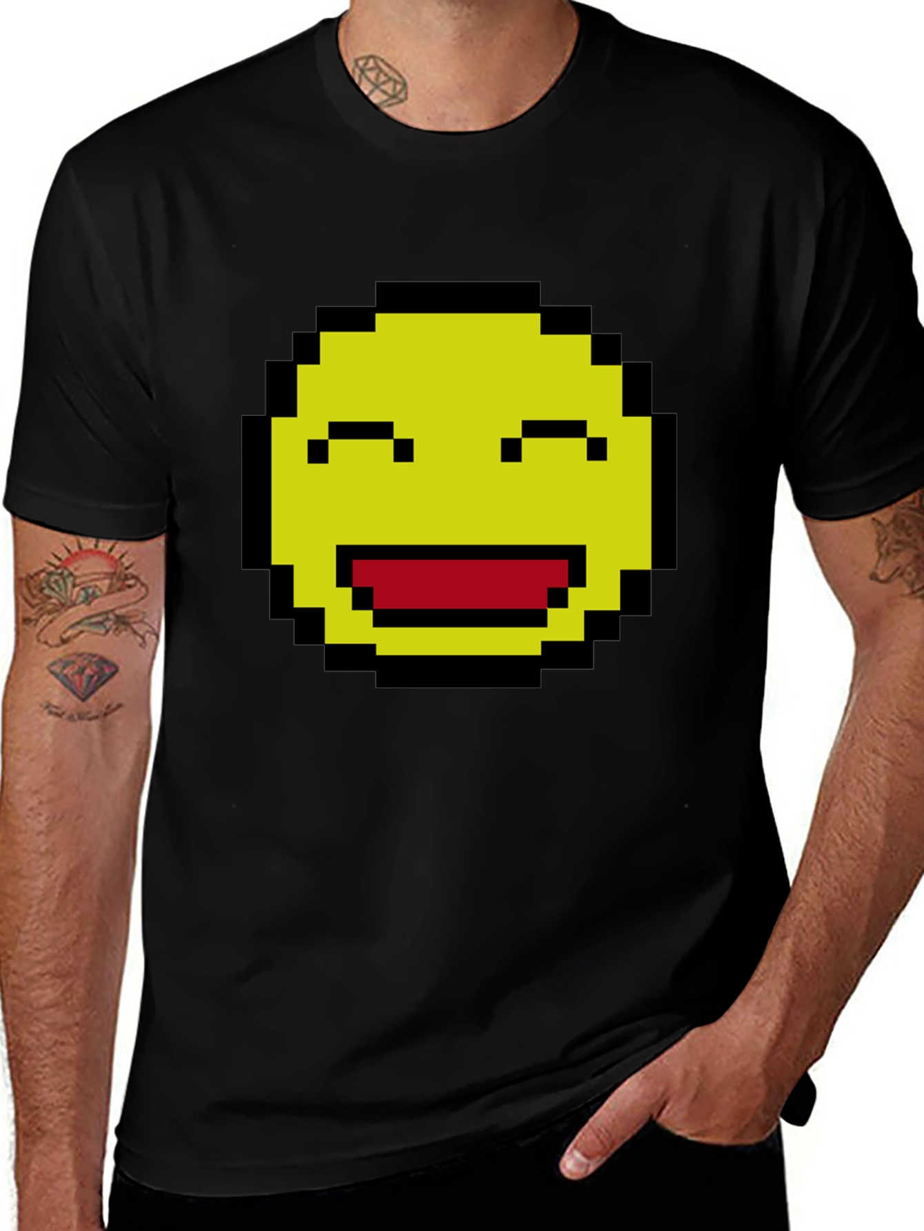 Pixel Smiley Face Graphic T-Shirt
