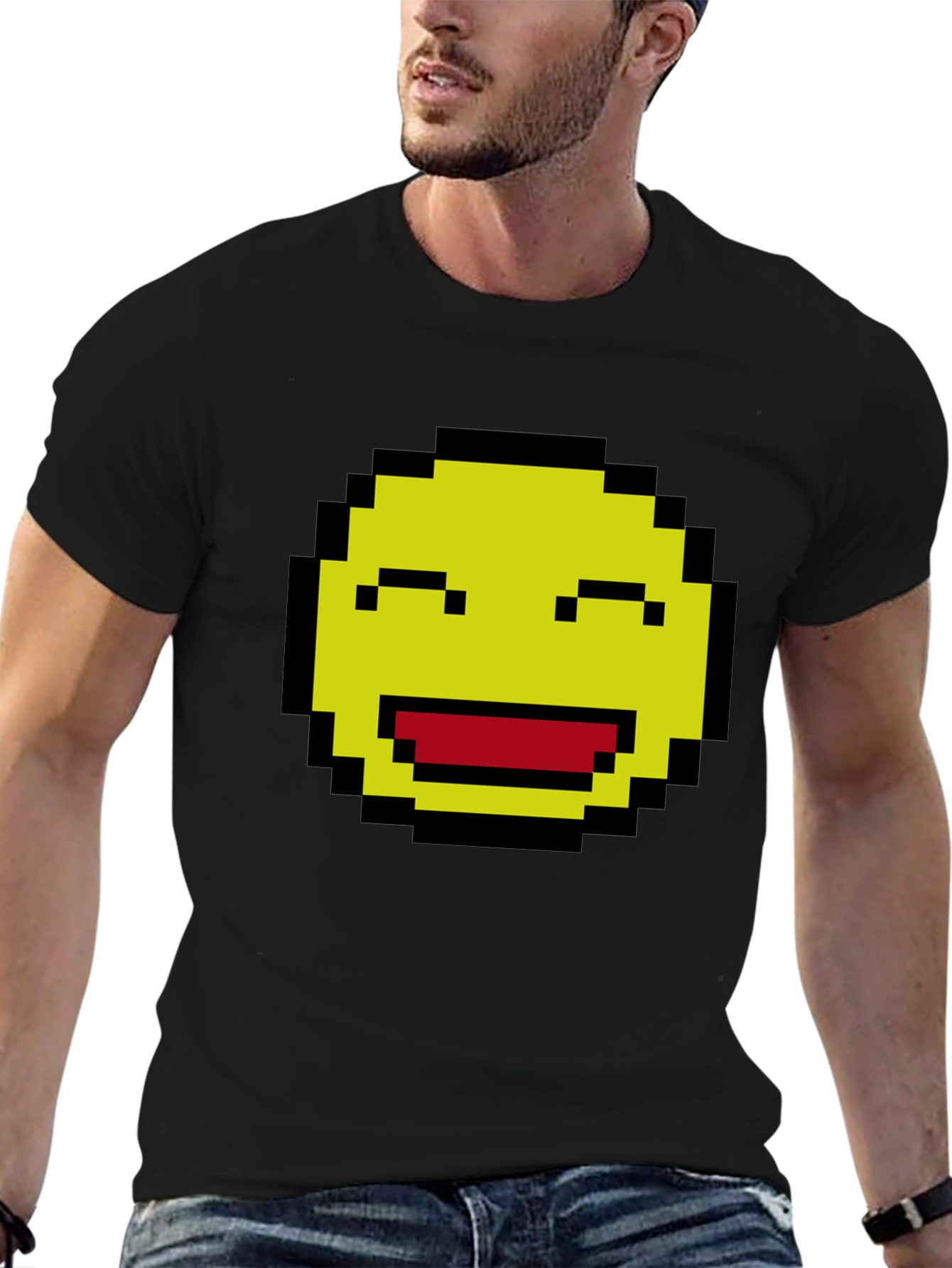Pixel Smiley Face Graphic T-Shirt