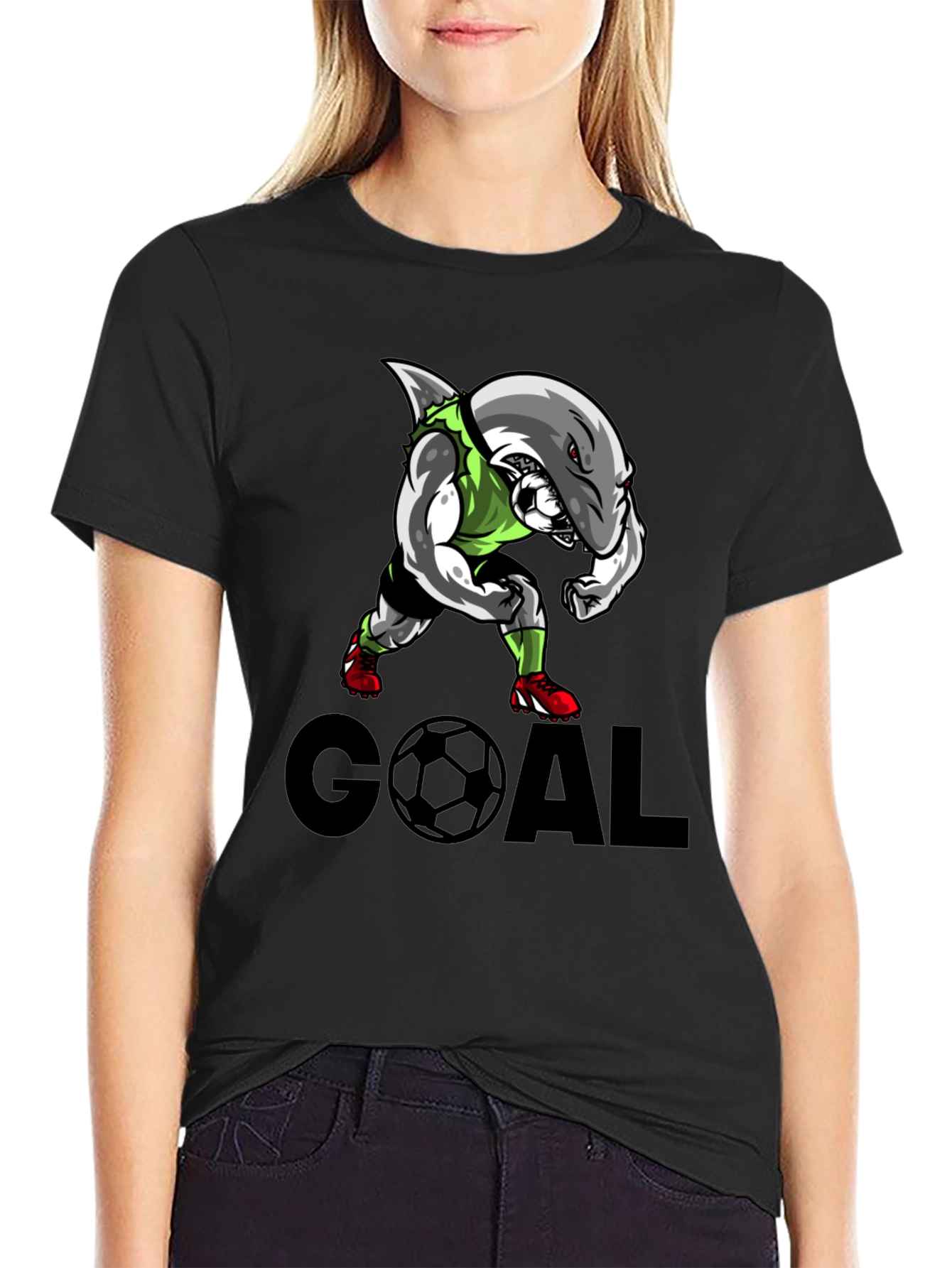 Shark Soccer Goal Black T-Shirt