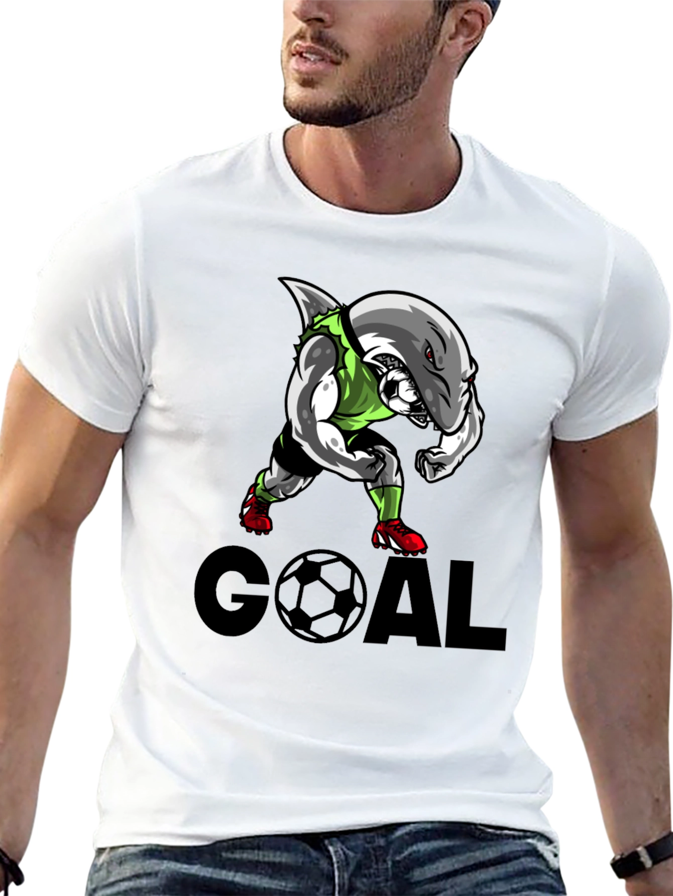 Shark Soccer Goal Black T-Shirt