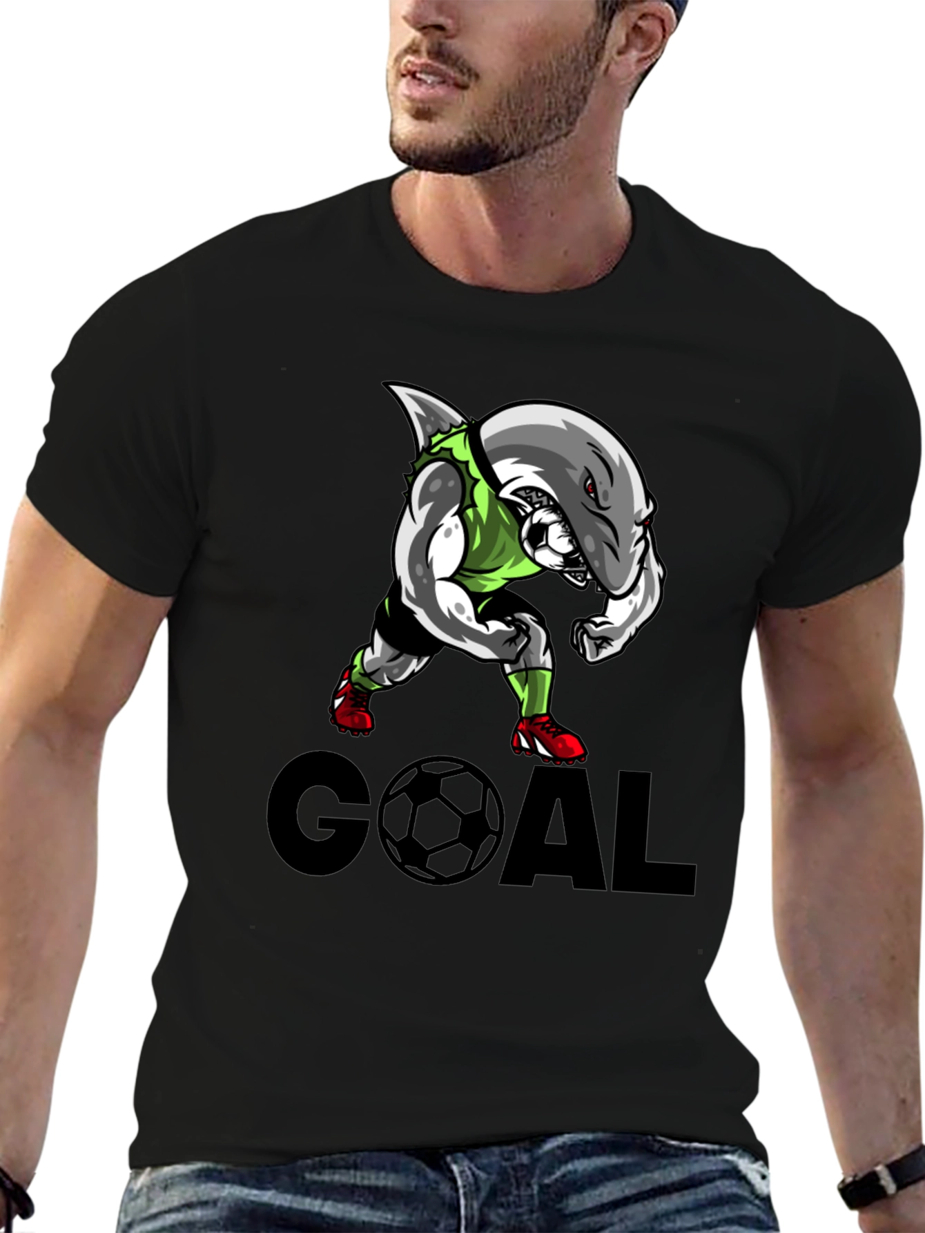 Shark Soccer Goal Black T-Shirt