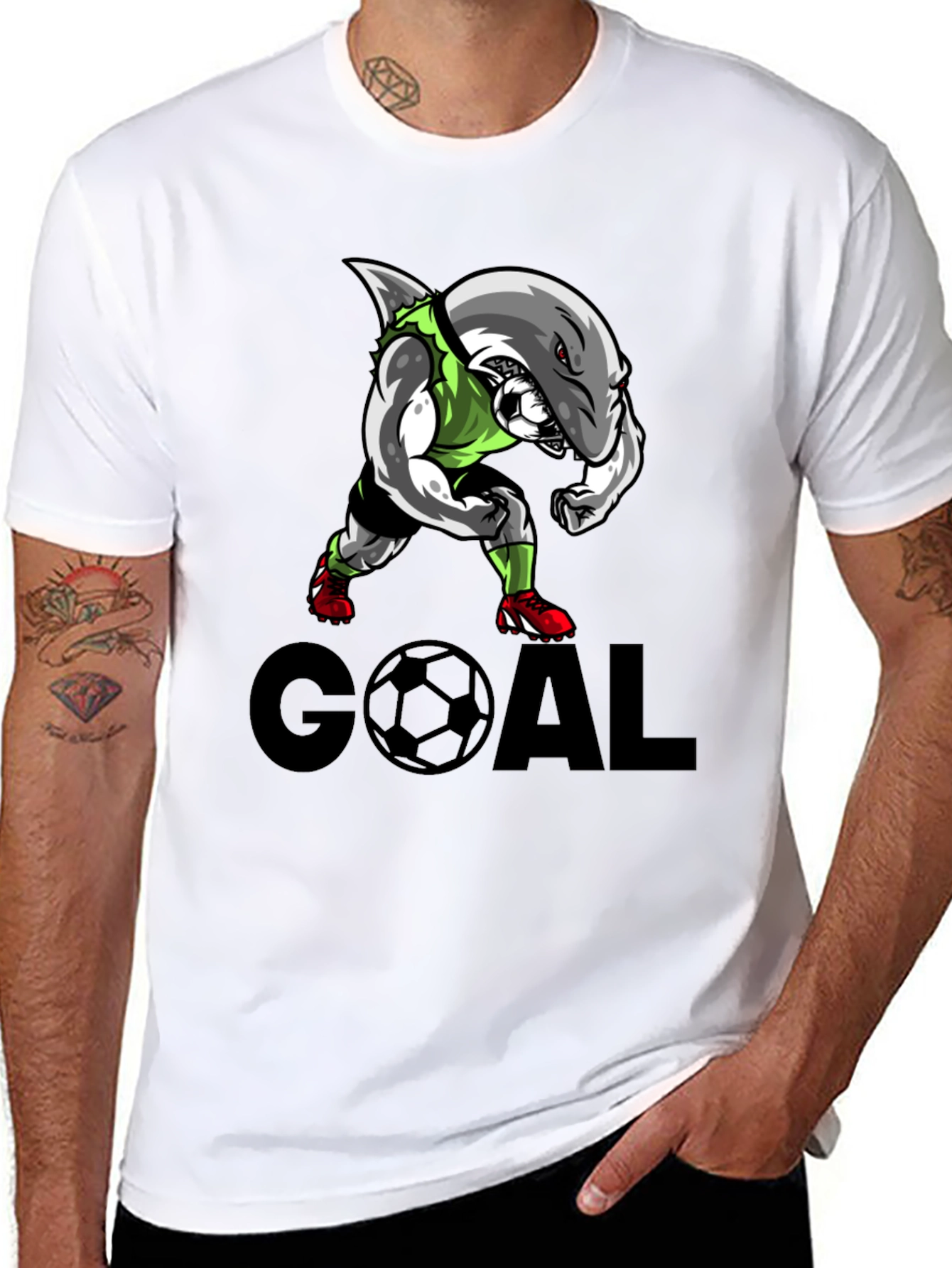 Shark Soccer Goal Black T-Shirt