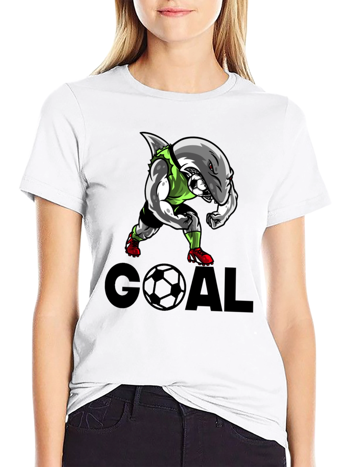 Shark Soccer Goal Black T-Shirt