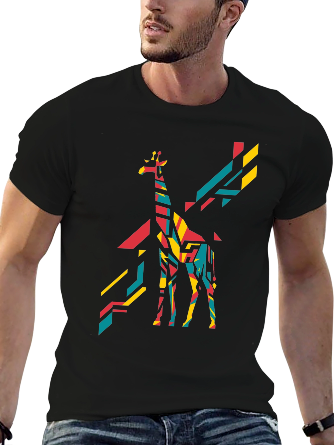 Geometric Giraffe Graphic Tee - Bold Black
