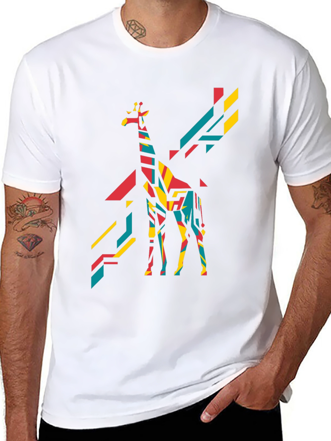 Geometric Giraffe Graphic Tee - Bold Black