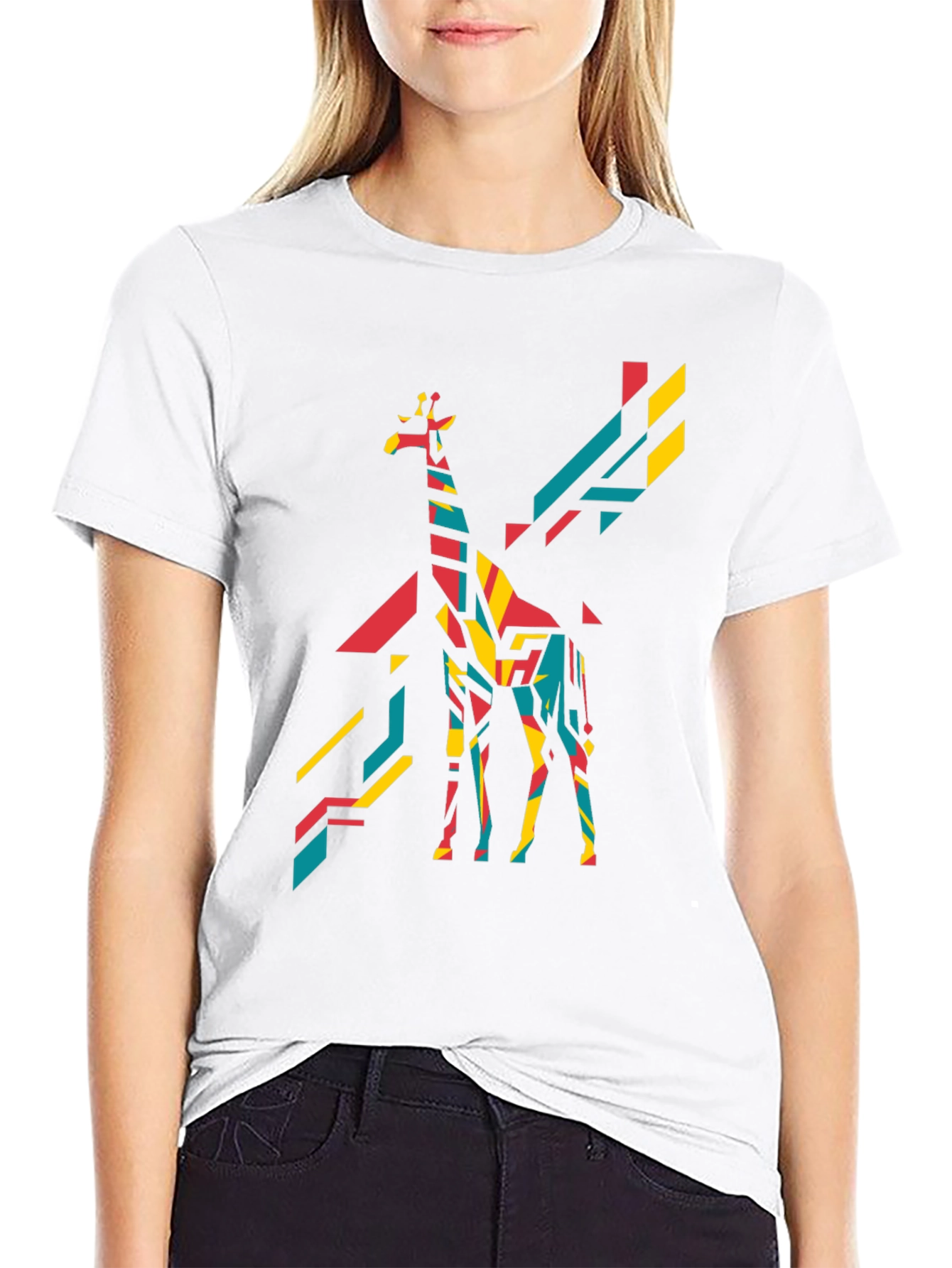Geometric Giraffe Graphic Tee - Bold Black
