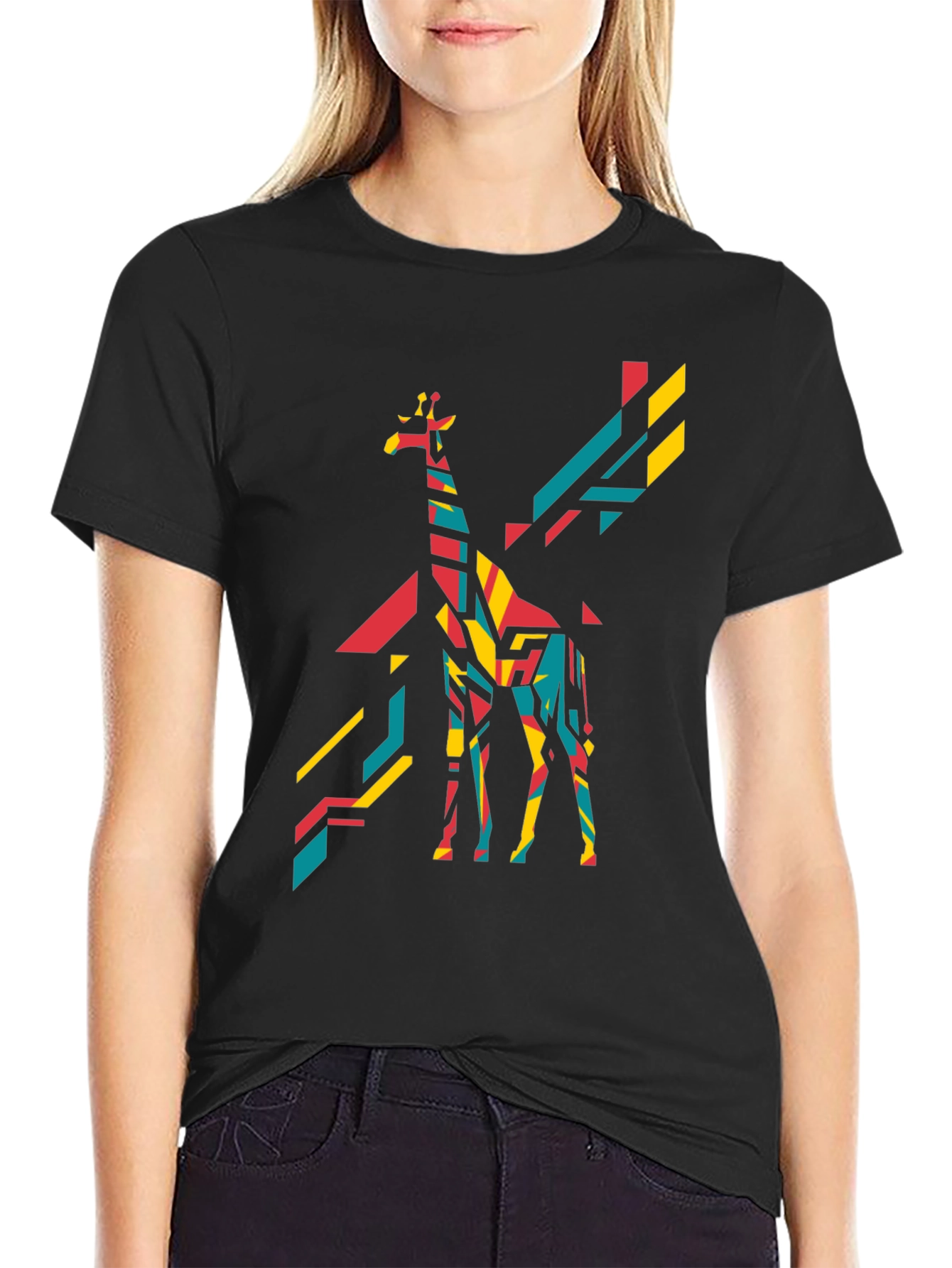 Geometric Giraffe Graphic Tee - Bold Black