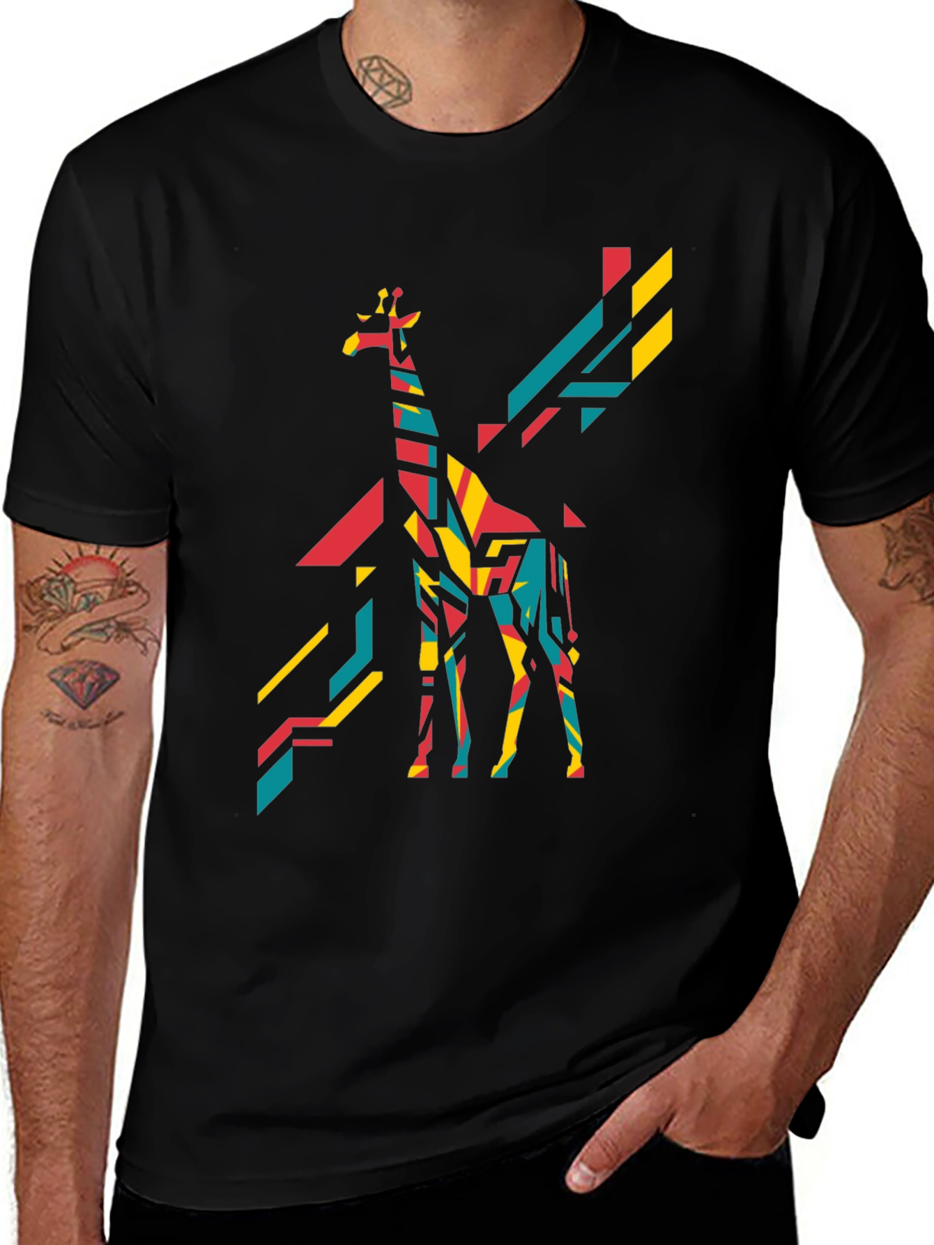 Geometric Giraffe Graphic Tee - Bold Black