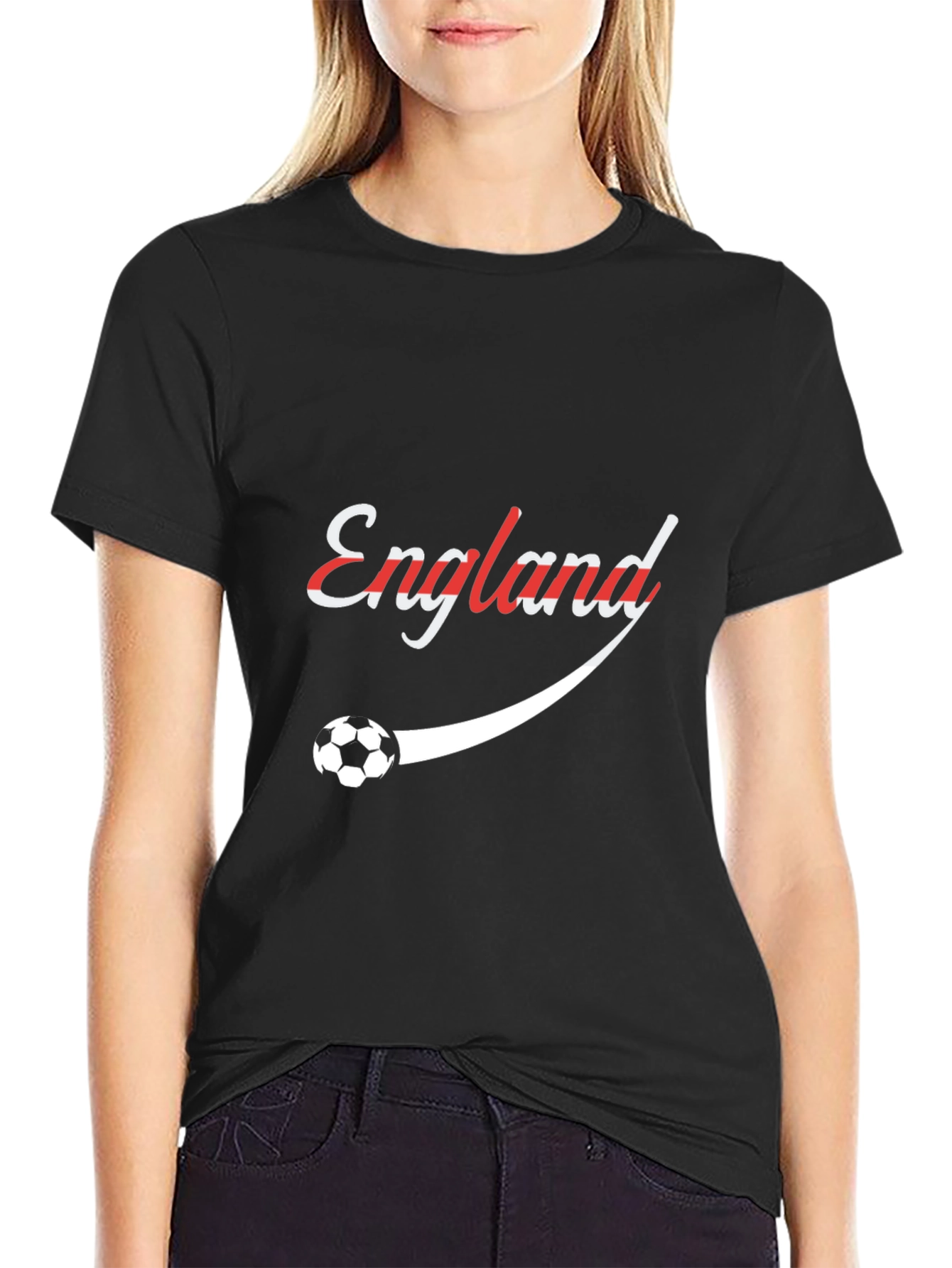 England Soccer Graphic Tee - Black Cotton T-Shirt