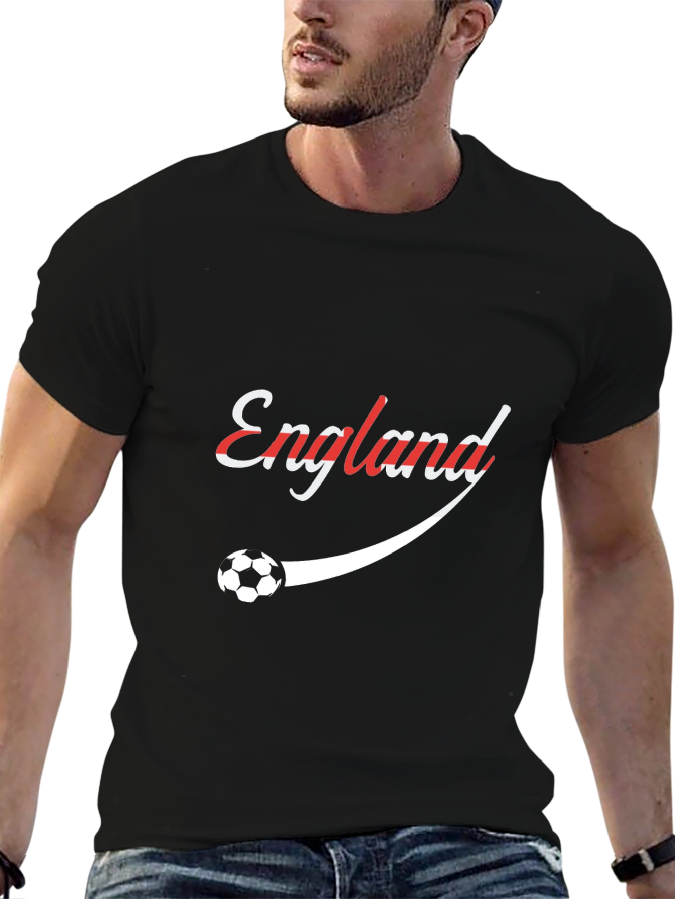 England Soccer Graphic Tee - Black Cotton T-Shirt