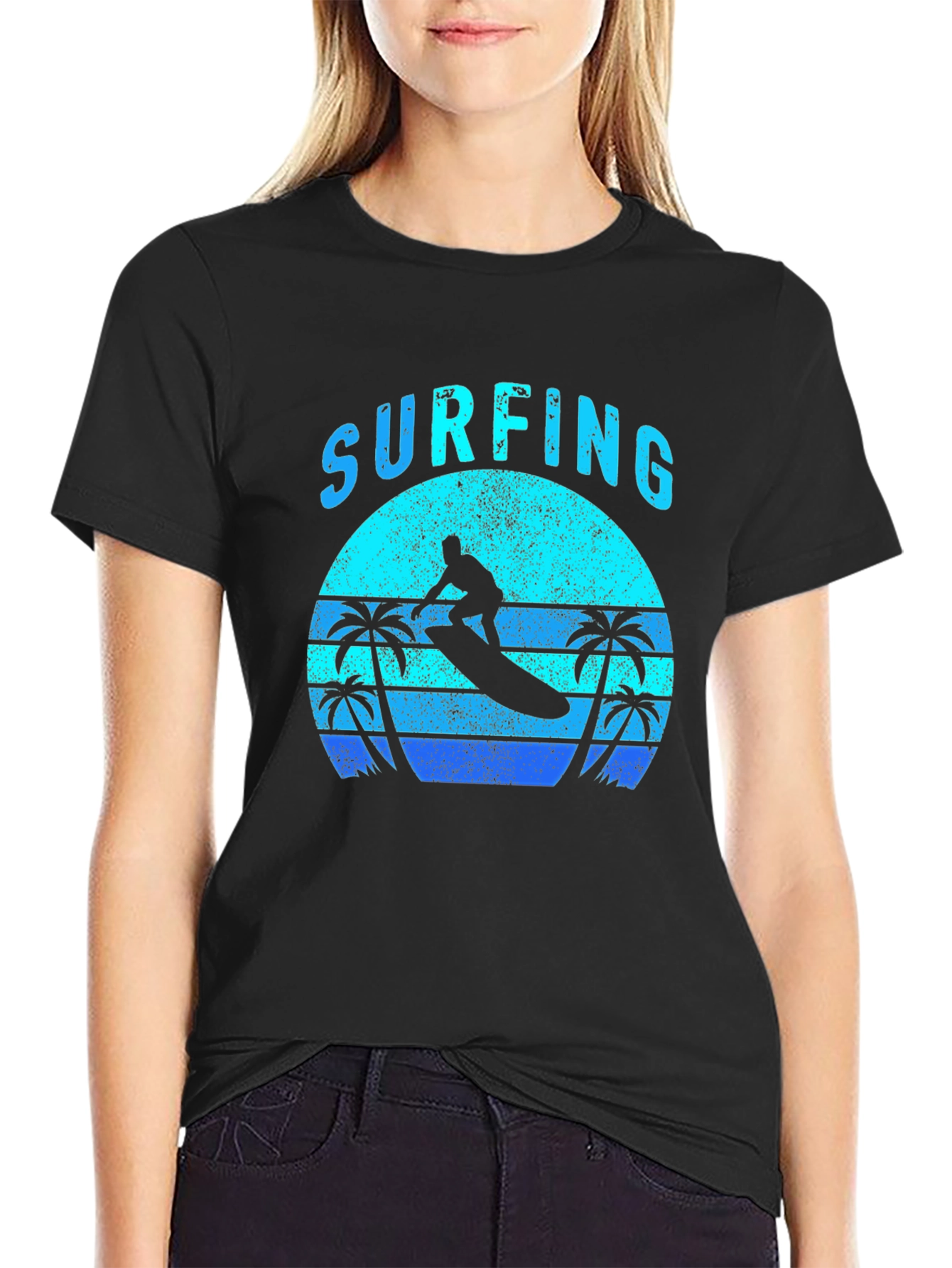 Surfing Silhouette Tee - Retro Beach Vibe