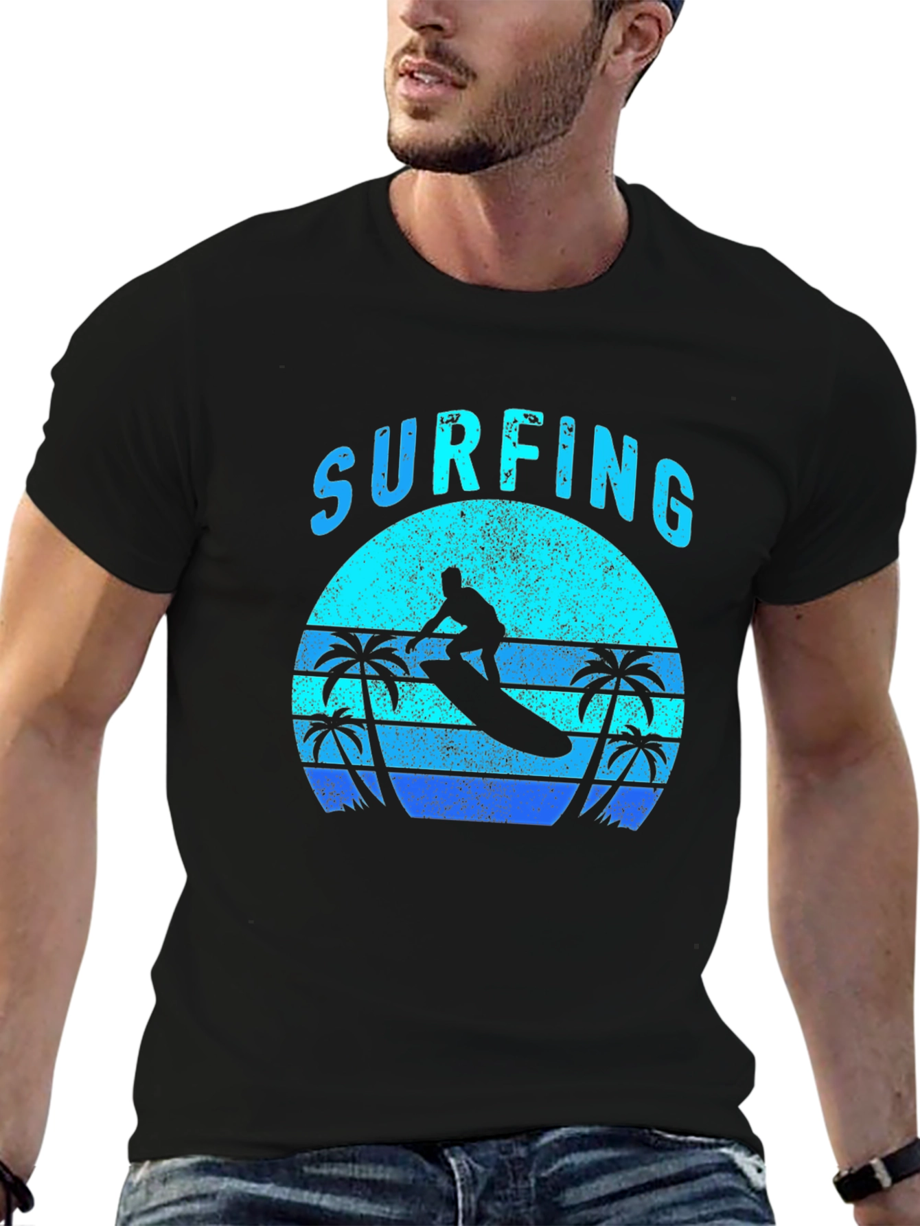 Surfing Silhouette Tee - Retro Beach Vibe