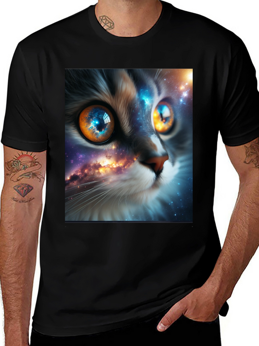 Cosmic Cat Tee - Galaxy Eye Design