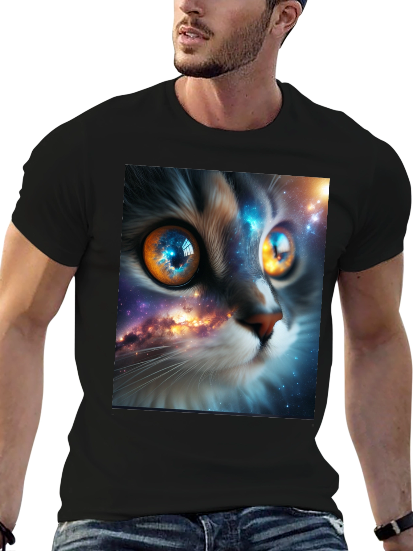 Cosmic Cat Tee - Galaxy Eye Design
