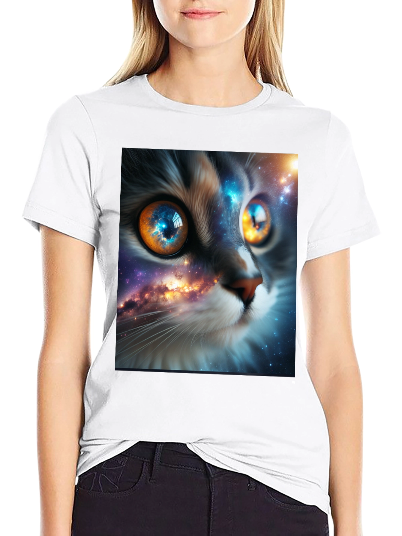 Cosmic Cat Tee - Galaxy Eye Design