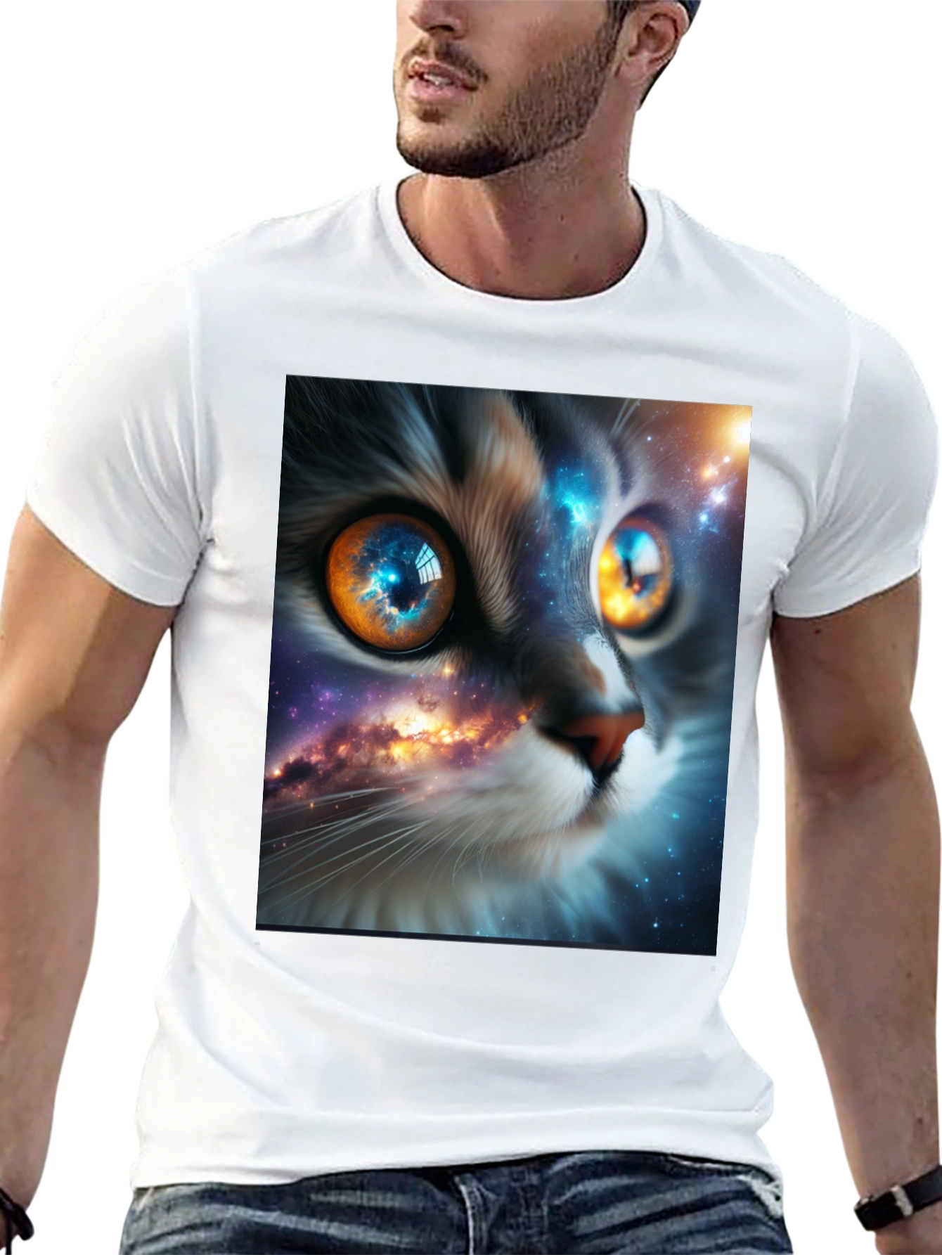 Cosmic Cat Tee - Galaxy Eye Design