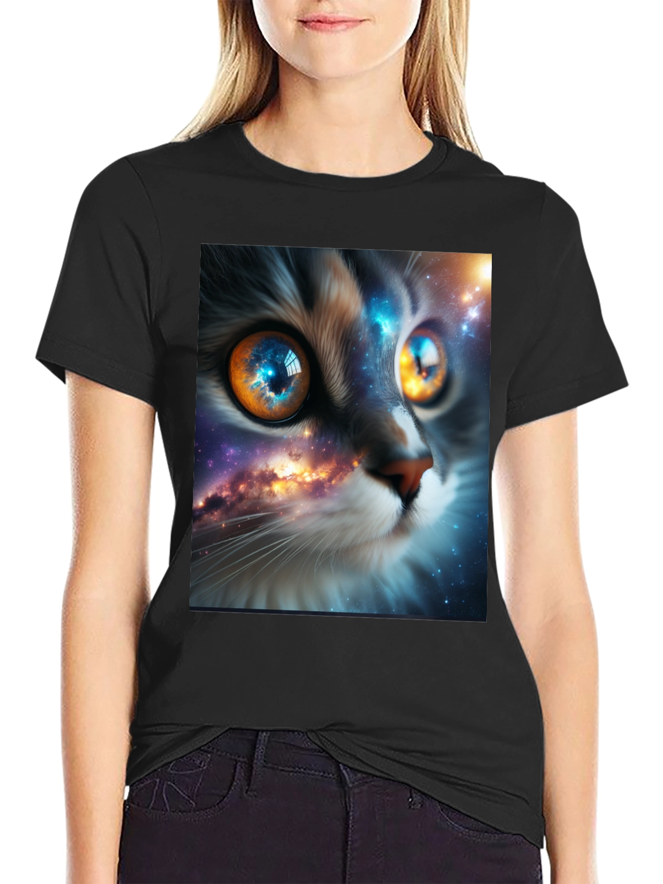 Cosmic Cat Tee - Galaxy Eye Design