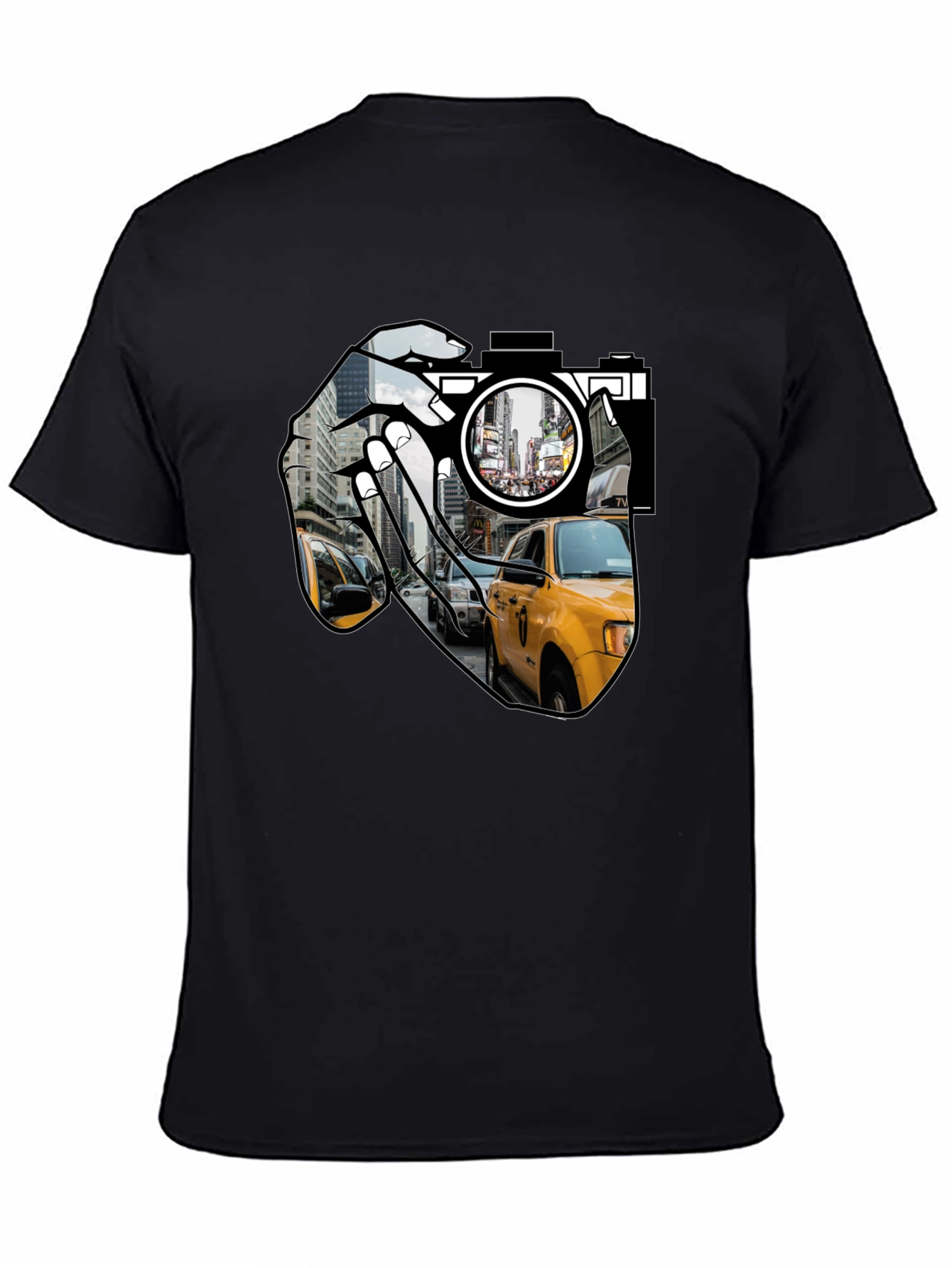 NYC Taxi Camera Black T-Shirt