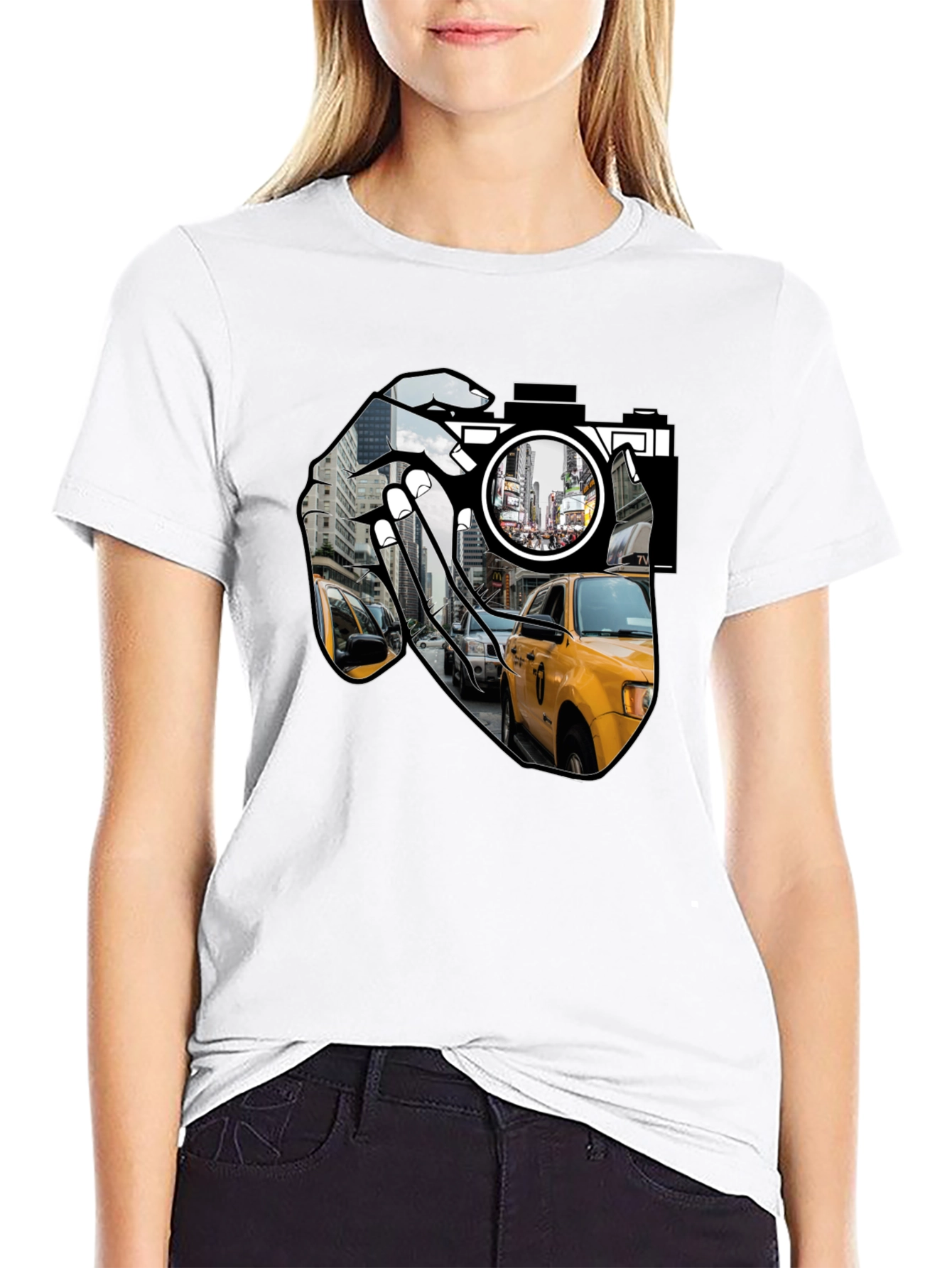 NYC Taxi Camera Black T-Shirt