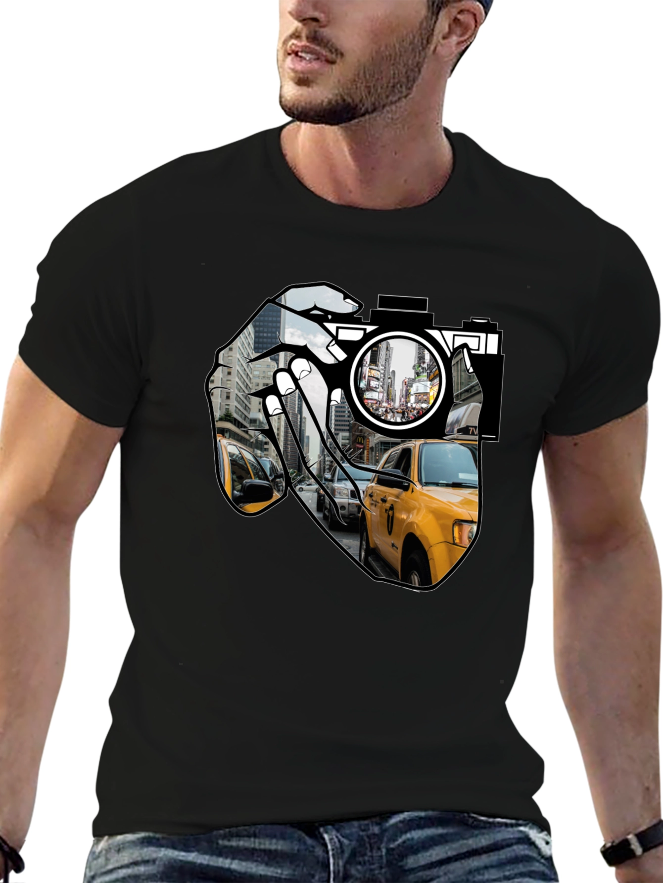 NYC Taxi Camera Black T-Shirt