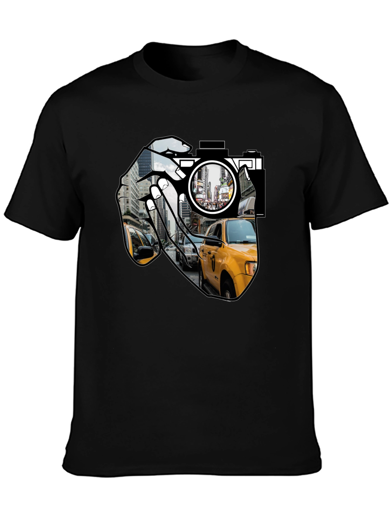 NYC Taxi Camera Black T-Shirt