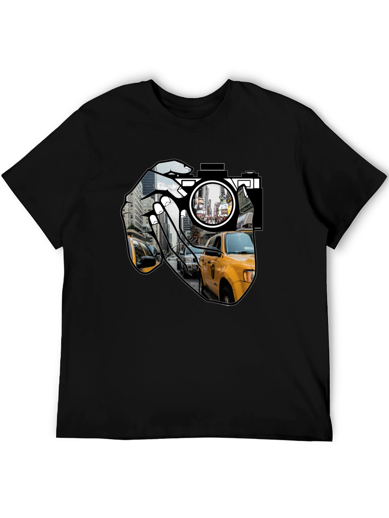 NYC Taxi Camera Black T-Shirt