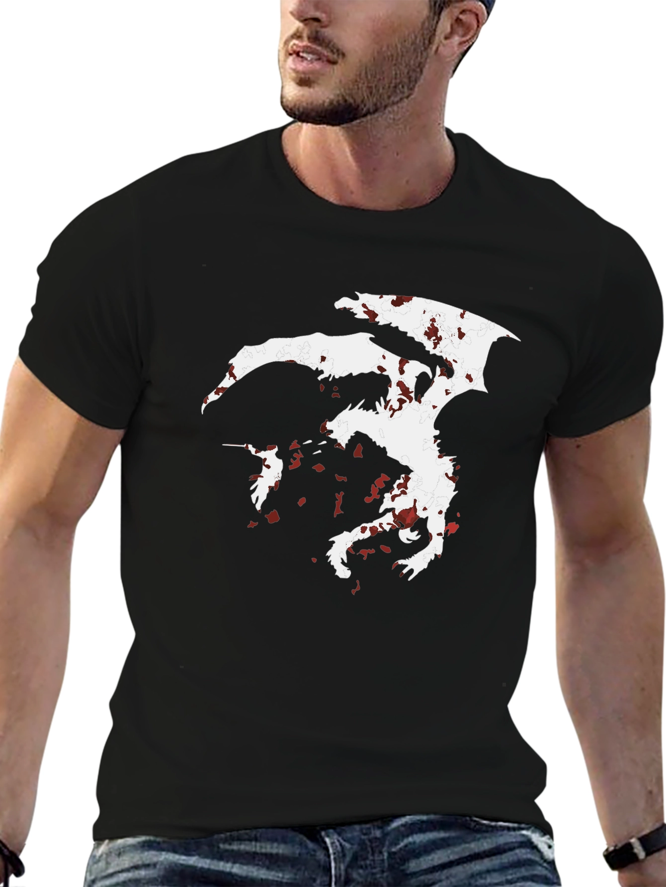 Dragon Silhouette Graphic Tee - Mens Black T-Shirt