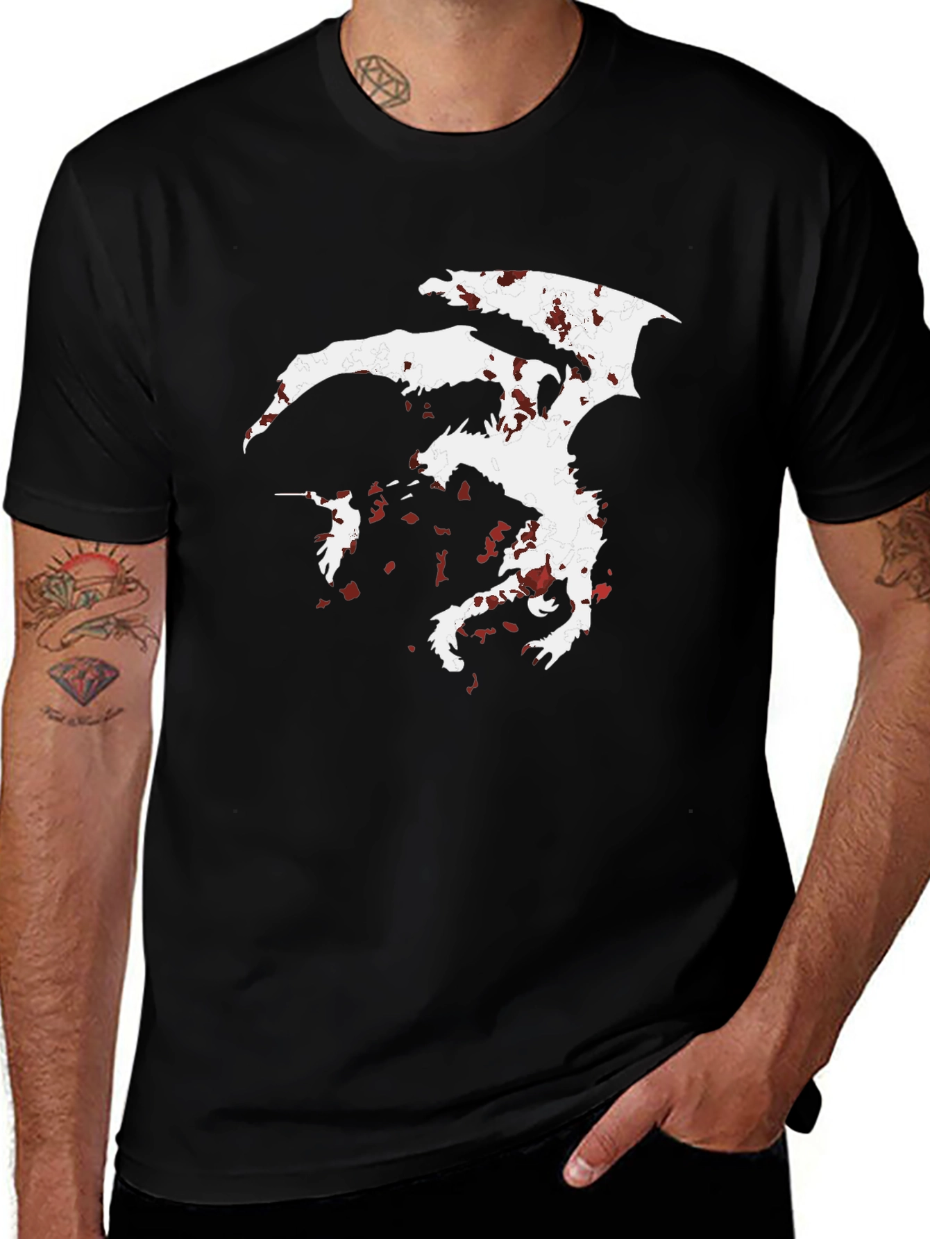 Dragon Silhouette Graphic Tee - Mens Black T-Shirt