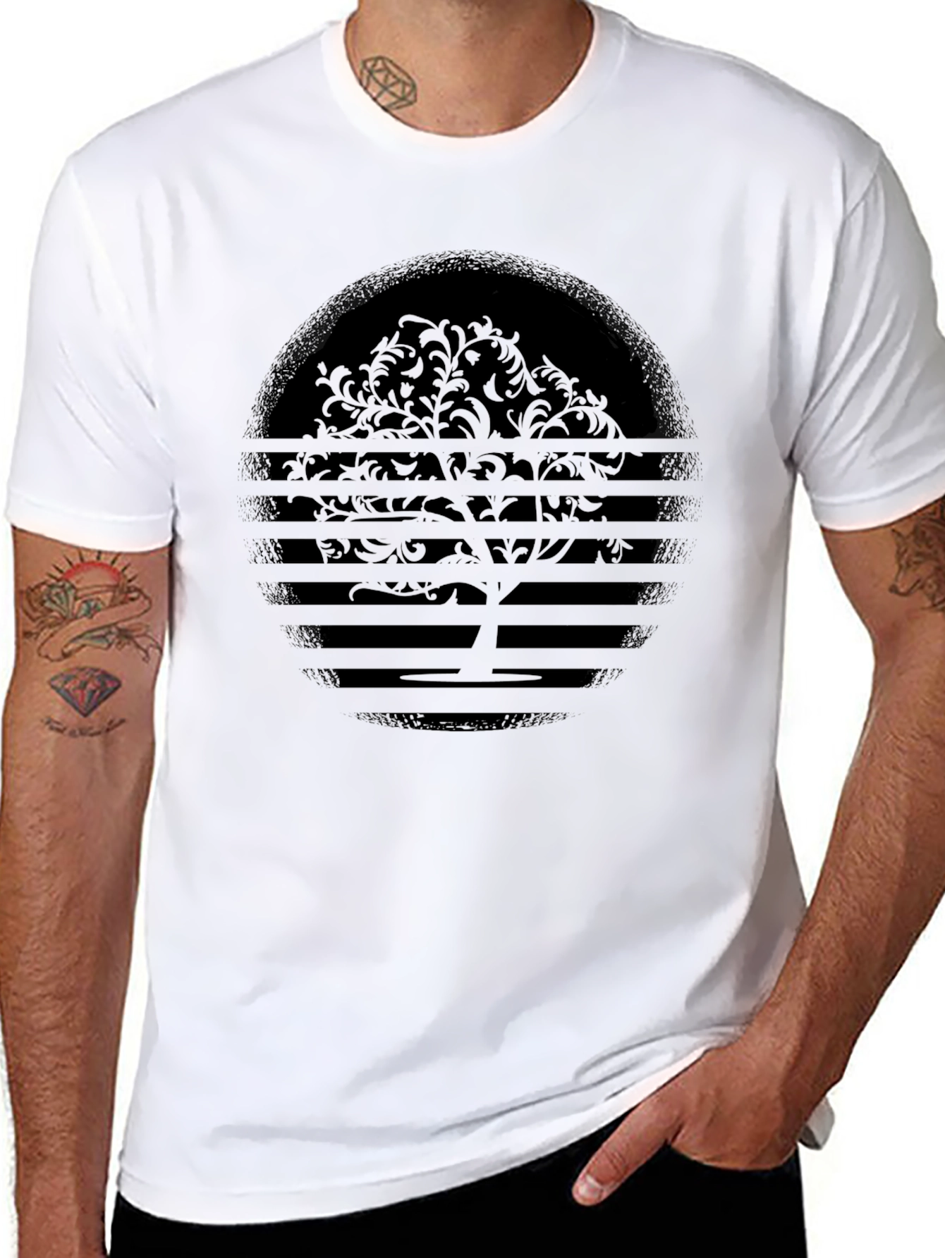 Abstract Tree Graphic Tee - Black