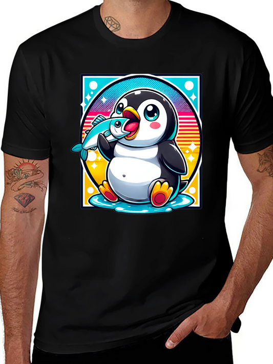 Penguin Eating Fish Graphic T-Shirt