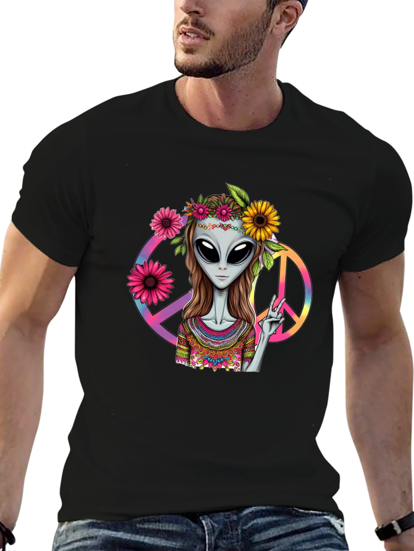 Alien Peace T-Shirt - Black Graphic Tee