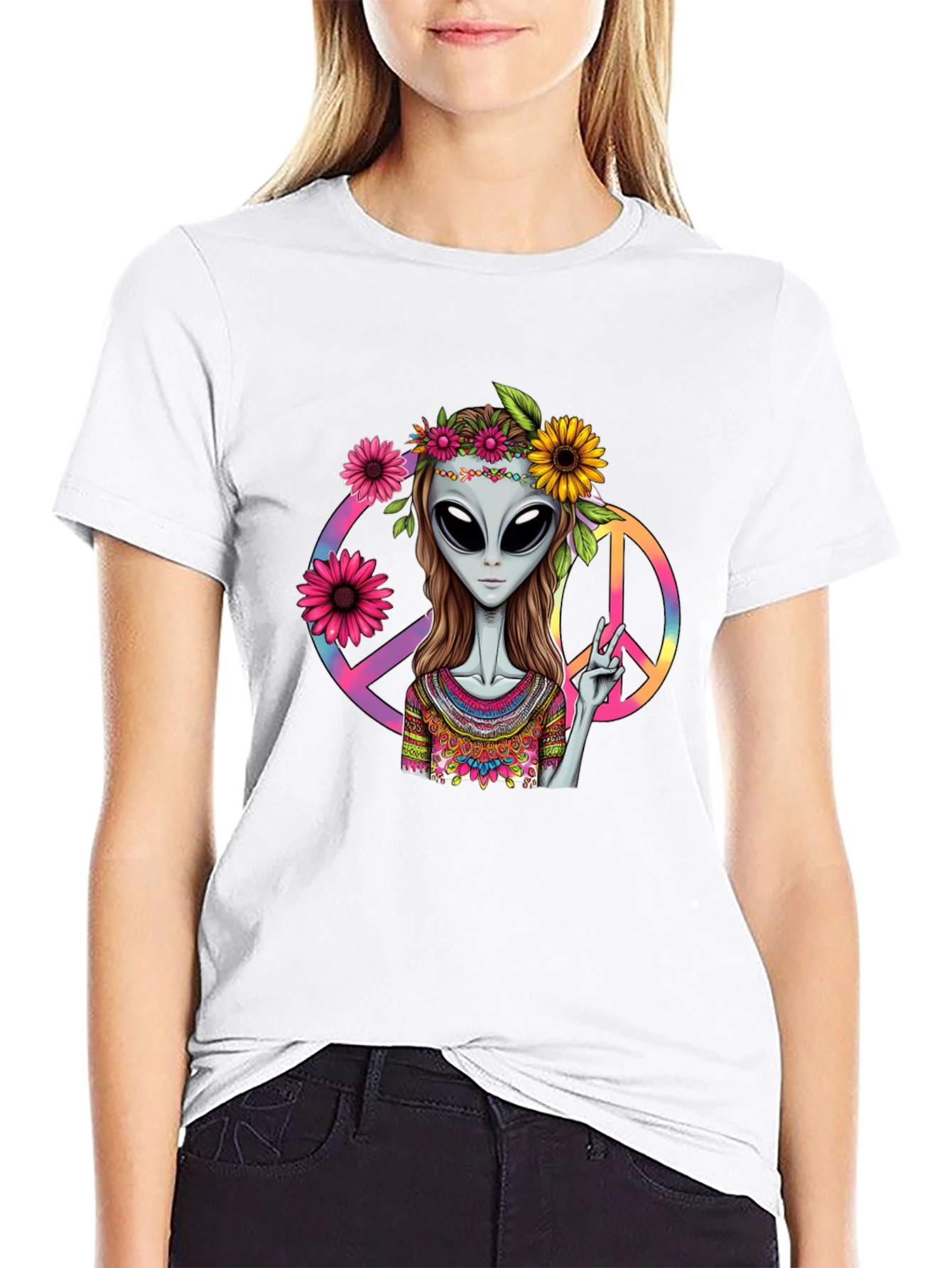 Alien Peace T-Shirt - Black Graphic Tee