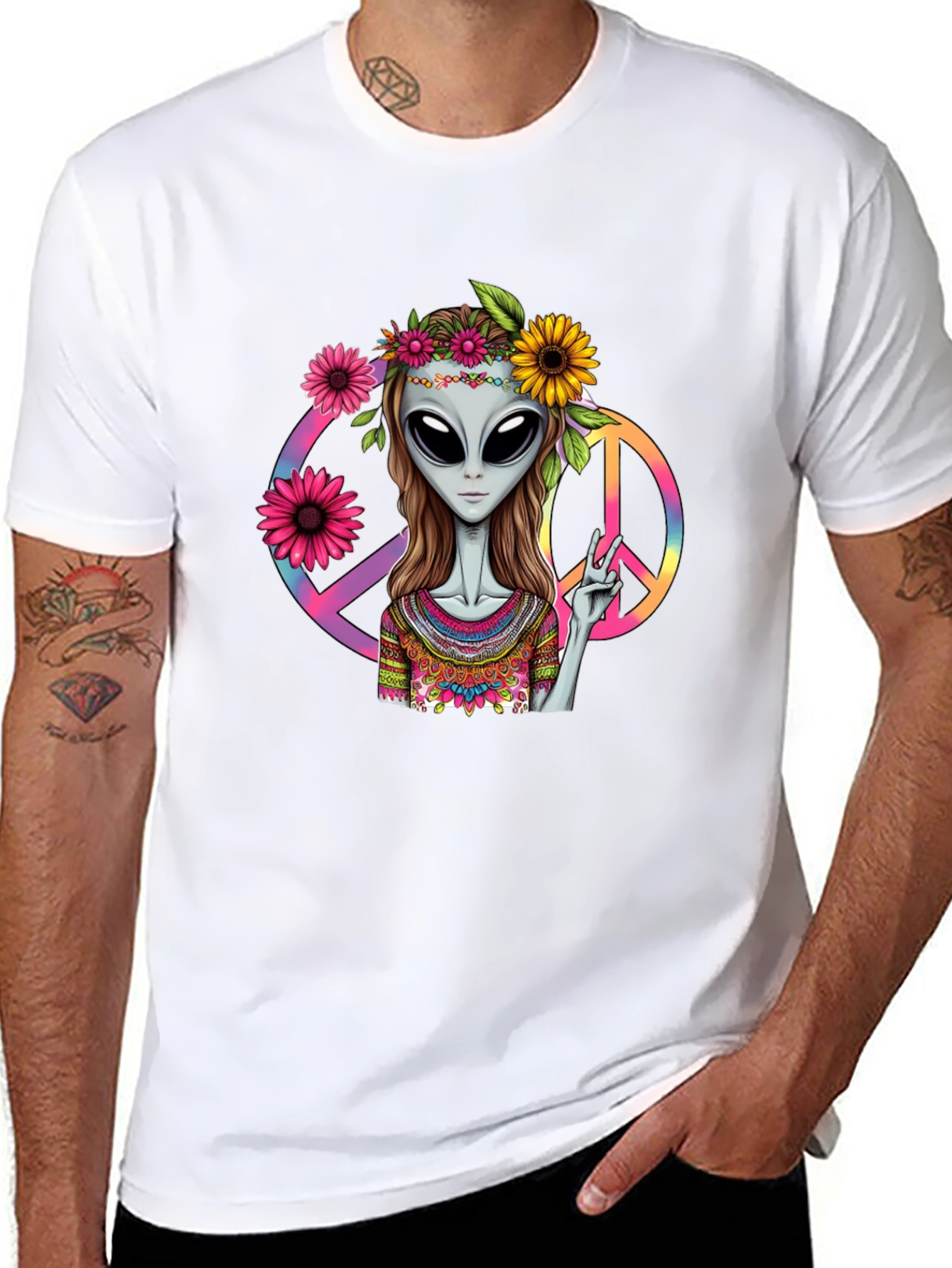 Alien Peace T-Shirt - Black Graphic Tee