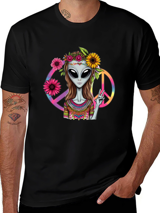 Alien Peace T-Shirt - Black Graphic Tee