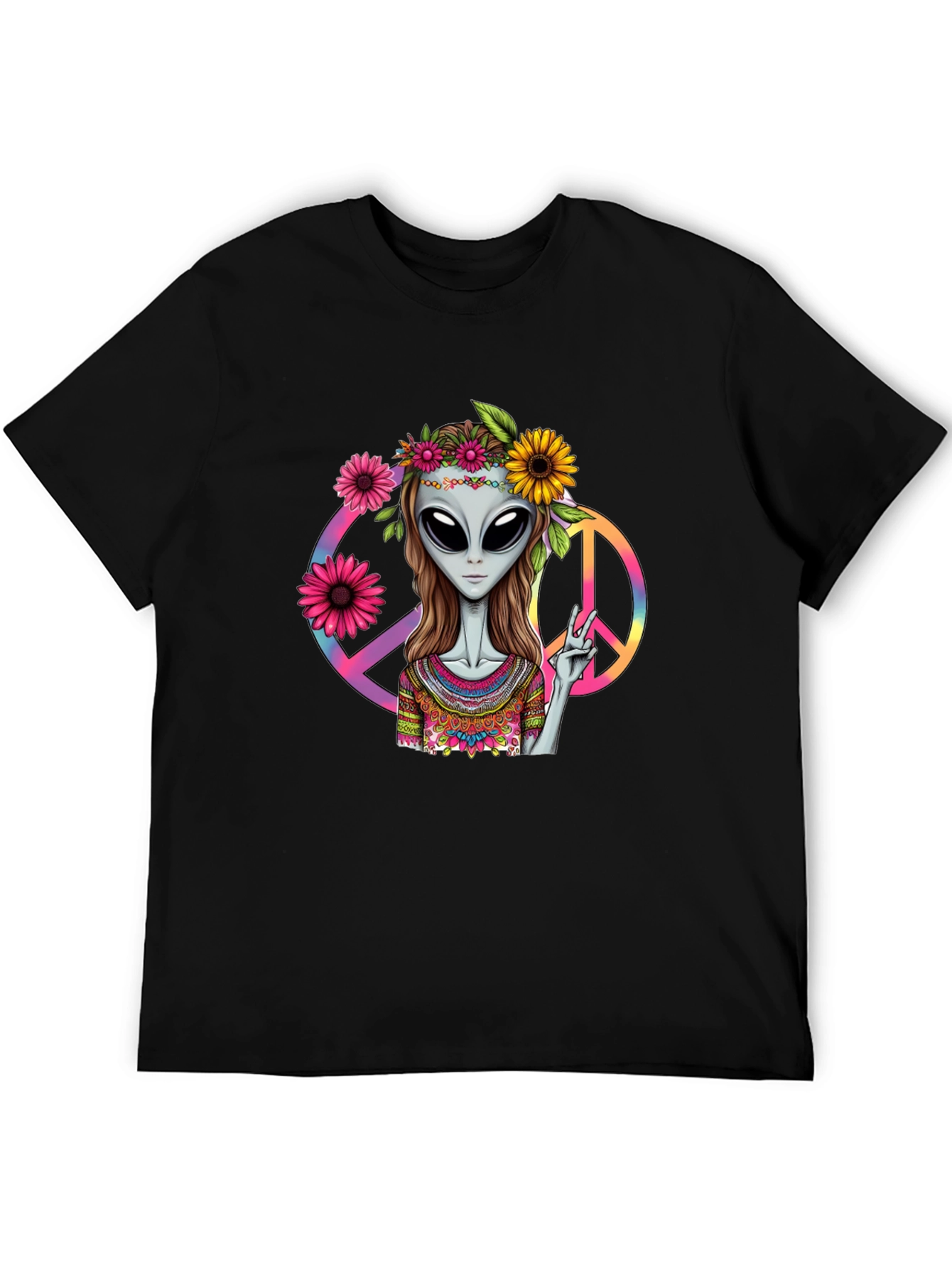 Alien Peace T-Shirt - Black Graphic Tee