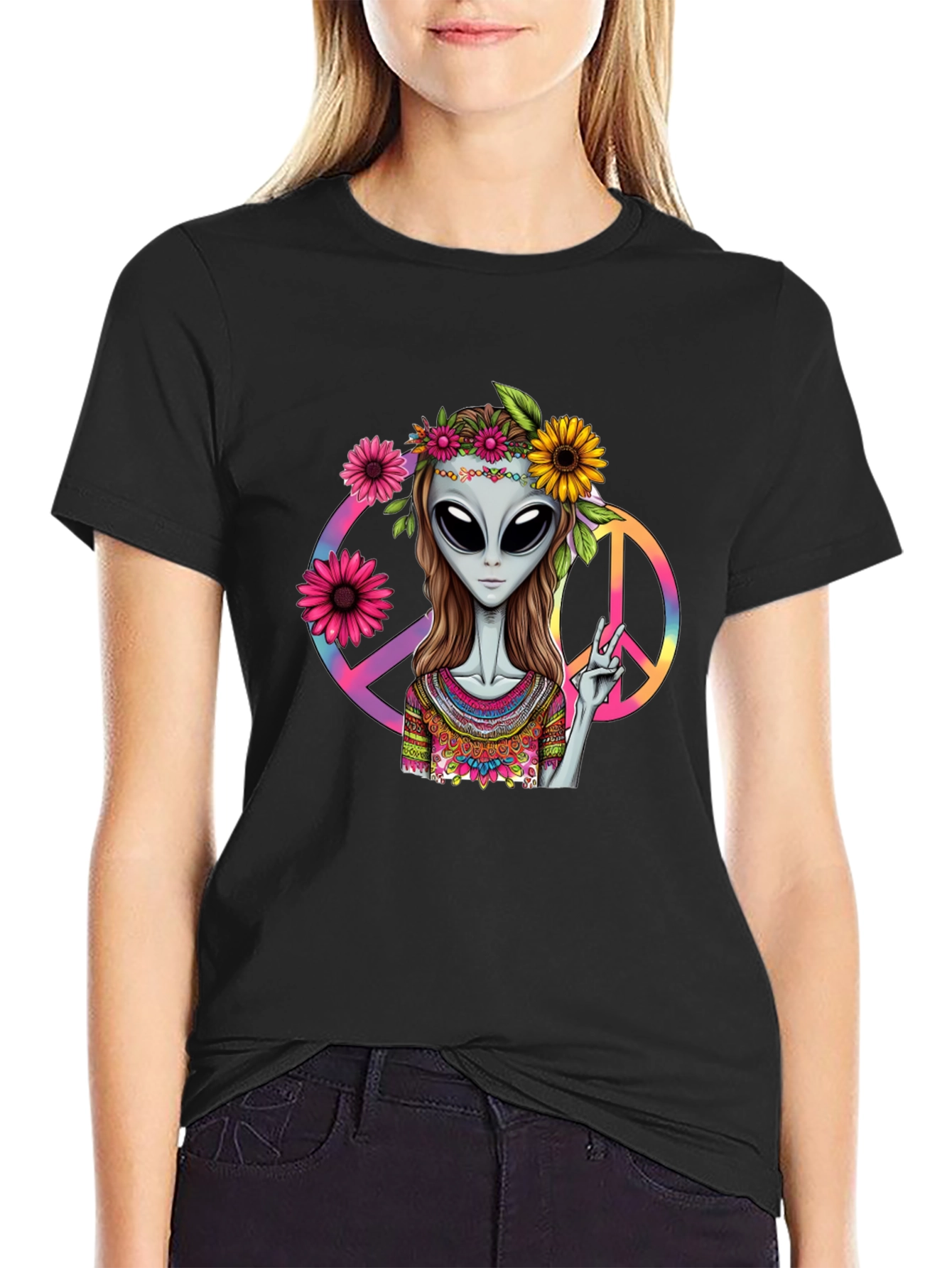 Alien Peace T-Shirt - Black Graphic Tee