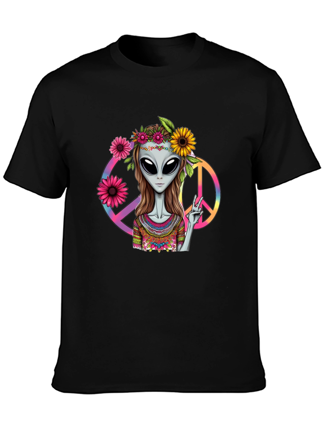Alien Peace T-Shirt - Black Graphic Tee