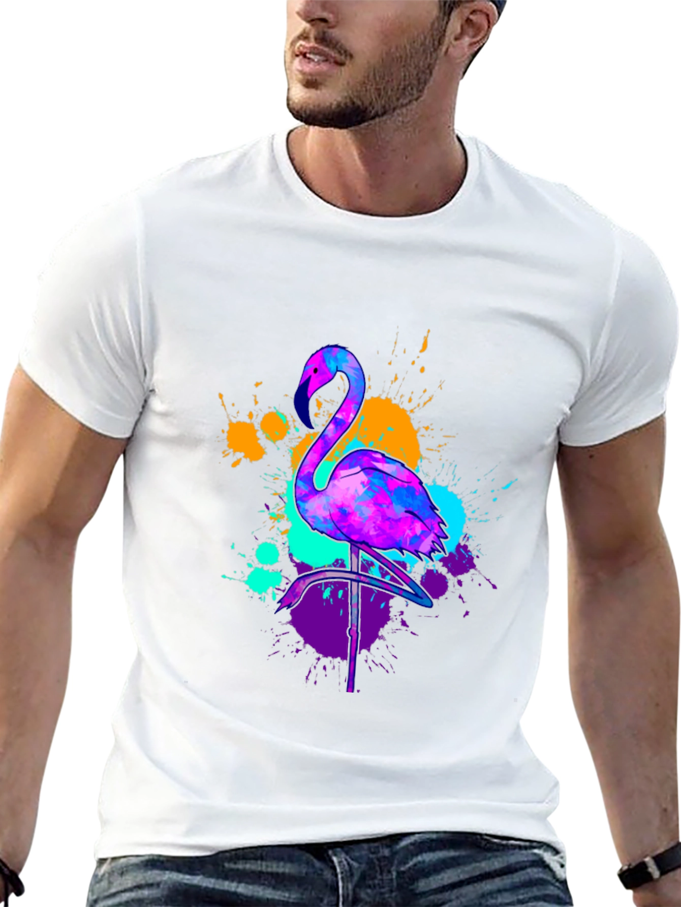 Neon Flamingo Graphic Tee - Vivid Mens T-Shirt